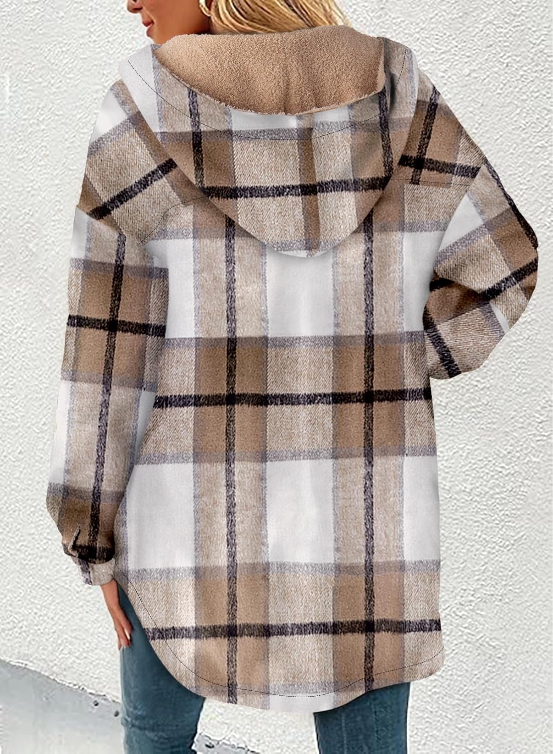 Women's Flannel Hooded Plaid Shacket Thick Coat Fuzzy Fleece Jacket(BUY 2 FREE SHIPPING)
