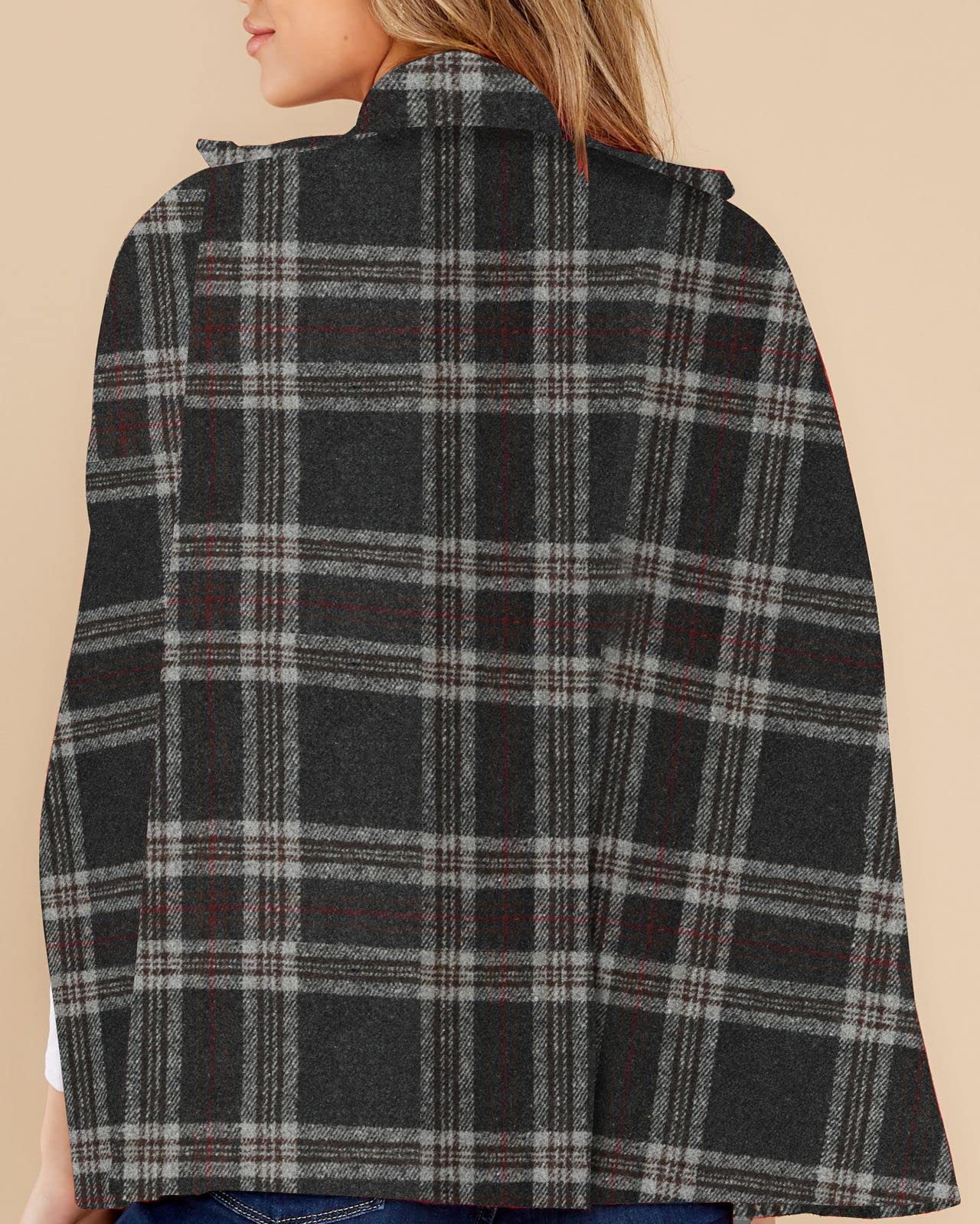 Women's Plaid Double Breasted Winter Cape Coats