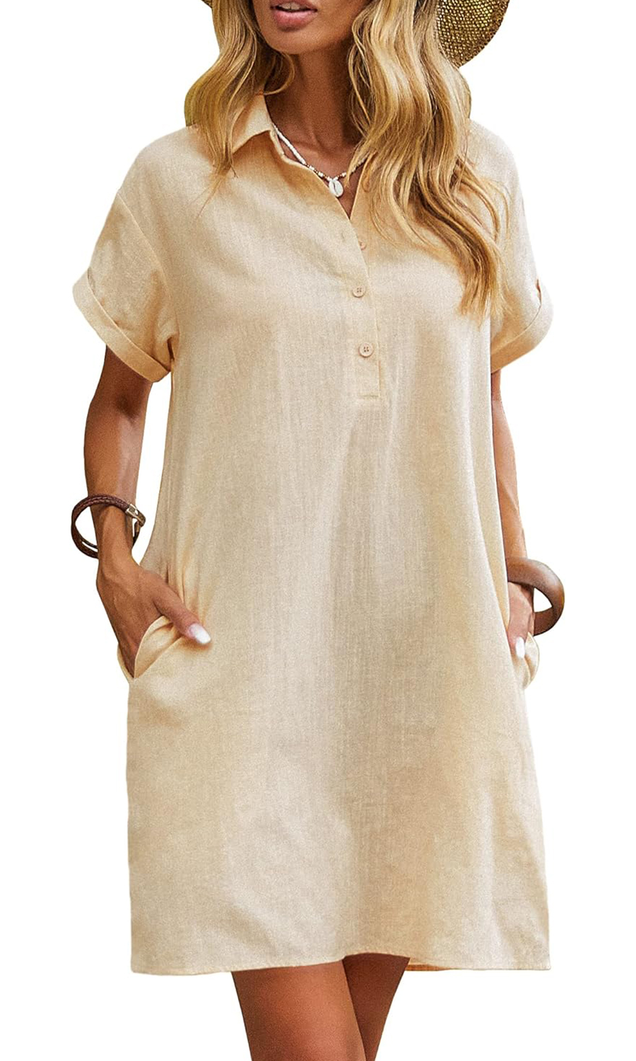 Women's Casual Short Sleeve Linen Dress With Pockets(Buy 2 Free Shipping)