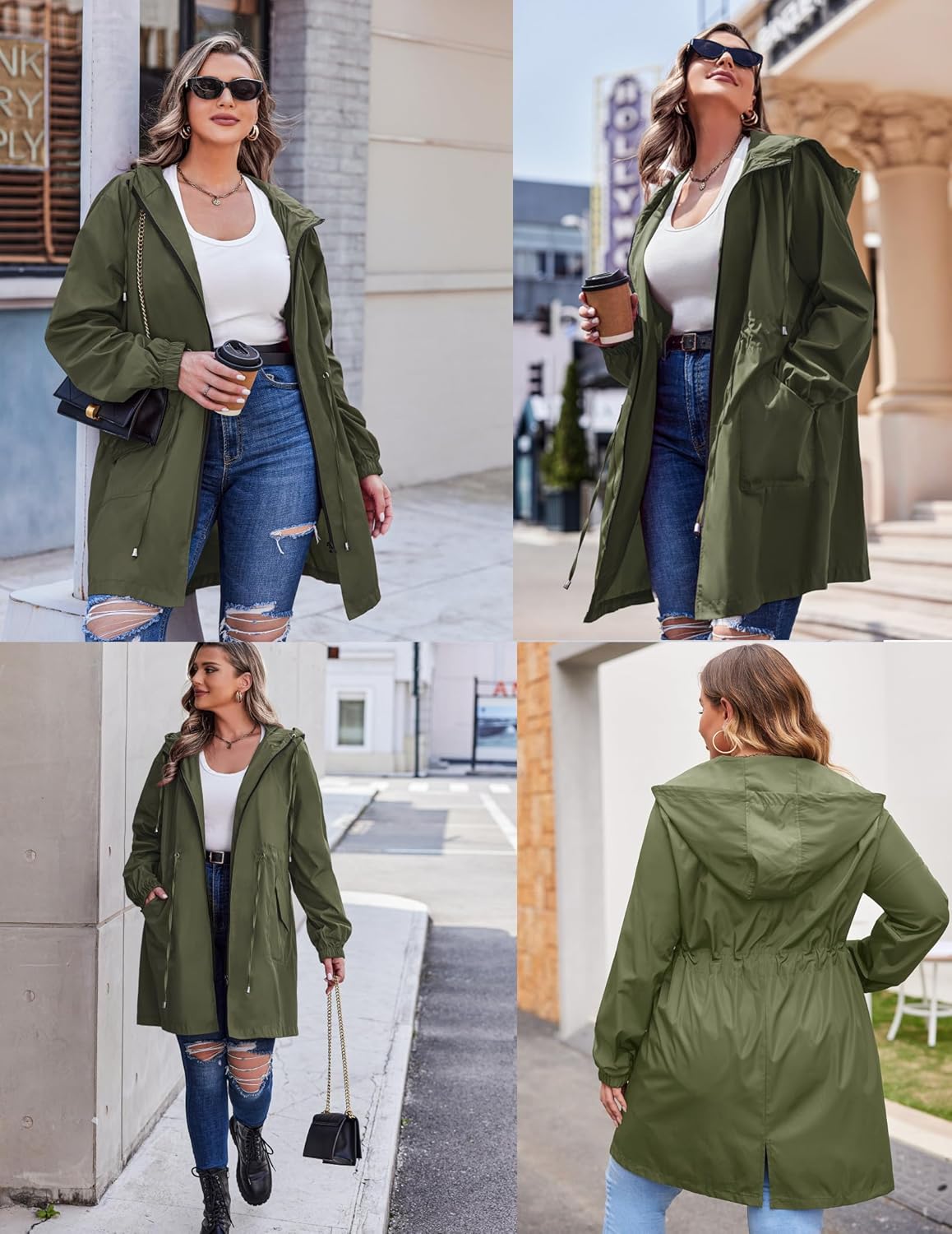 Women's Plus Size Lightweight Hooded Waterproof Jackets with Pockets