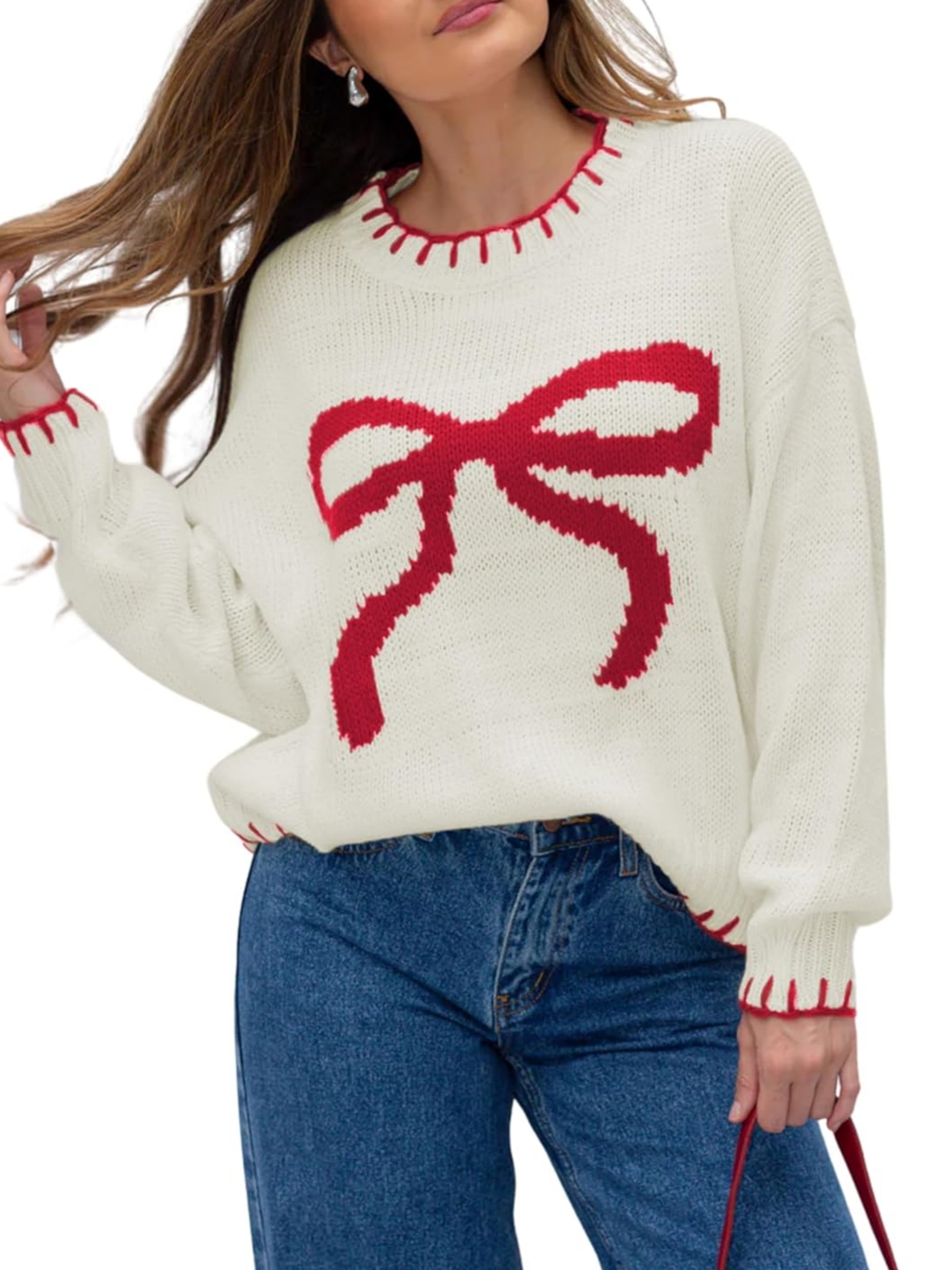 Bow Crew Neck Knitted Sweater Pullover (Buy 2 Free Shipping)