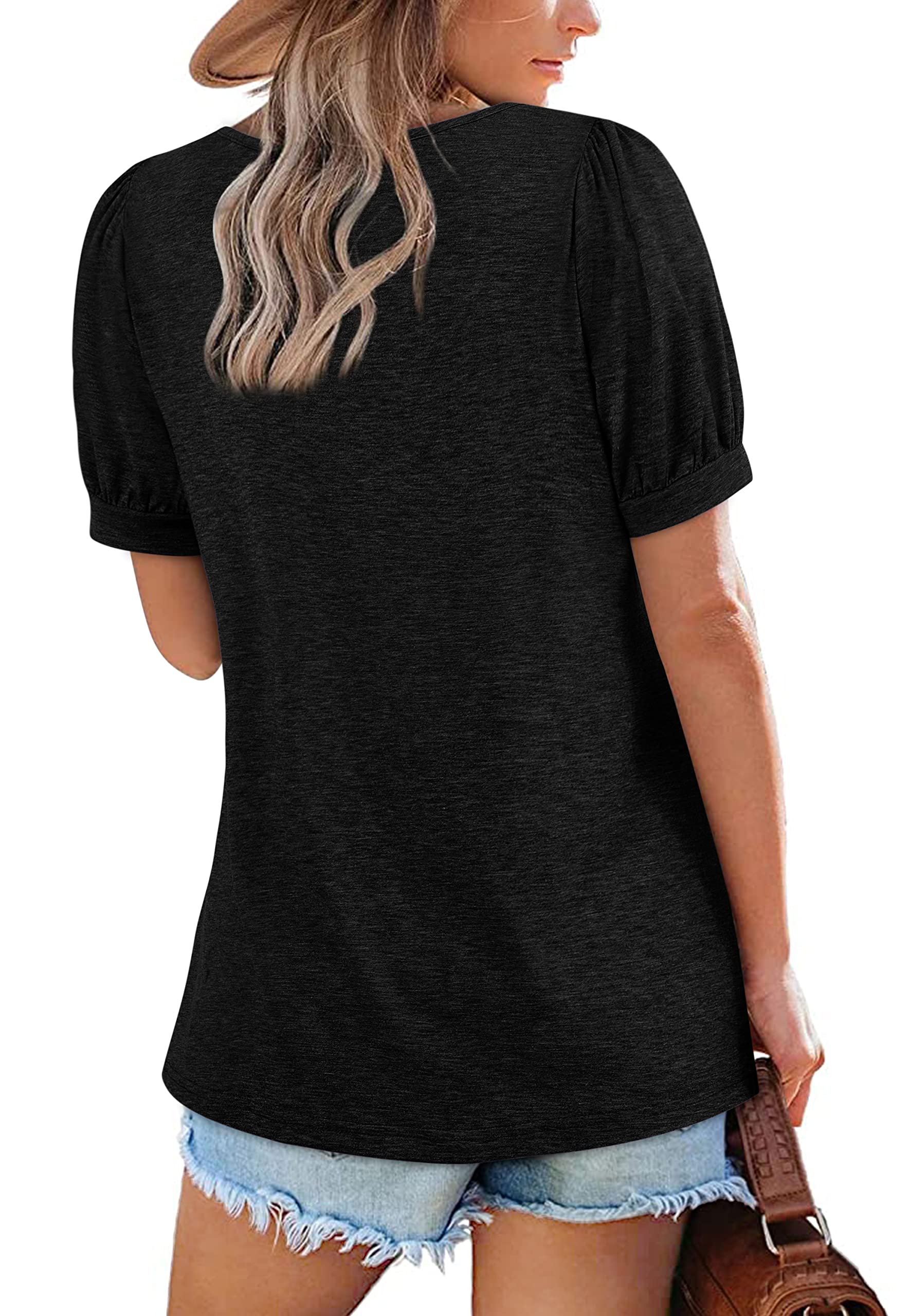 Women's Puff Short Sleeve Tunic Tops