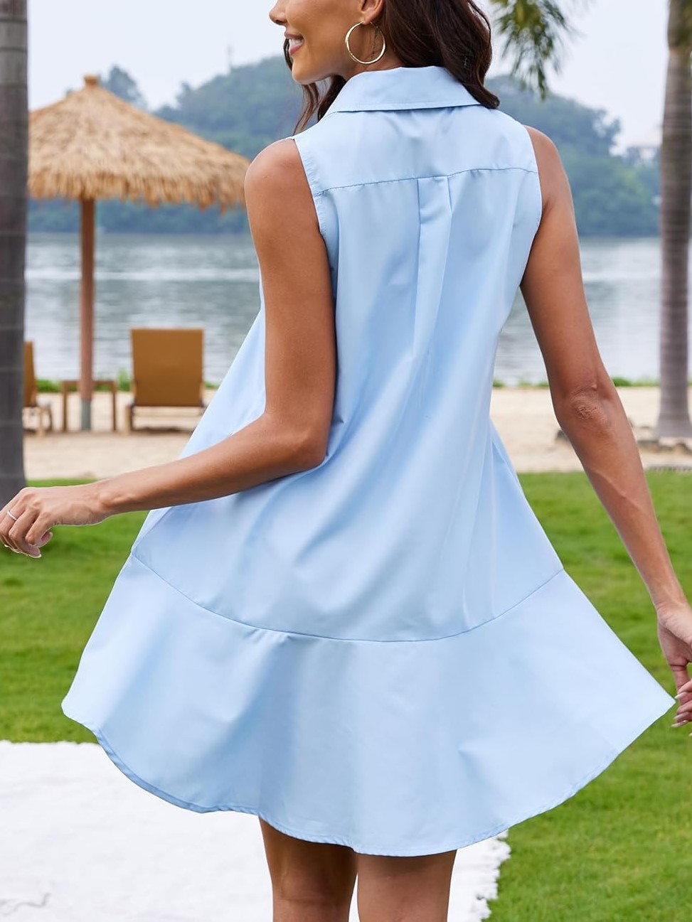 Women's Sleeveless Button Shirt Dress with Pockets