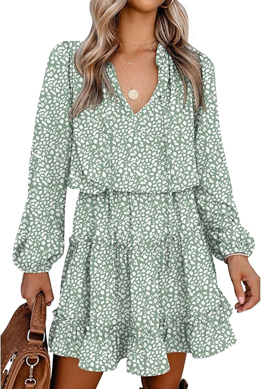 Women's Tie Neck High Waist Layered Ruffle Waist Mini Dress(BUY 2 FREE SHIPPING)