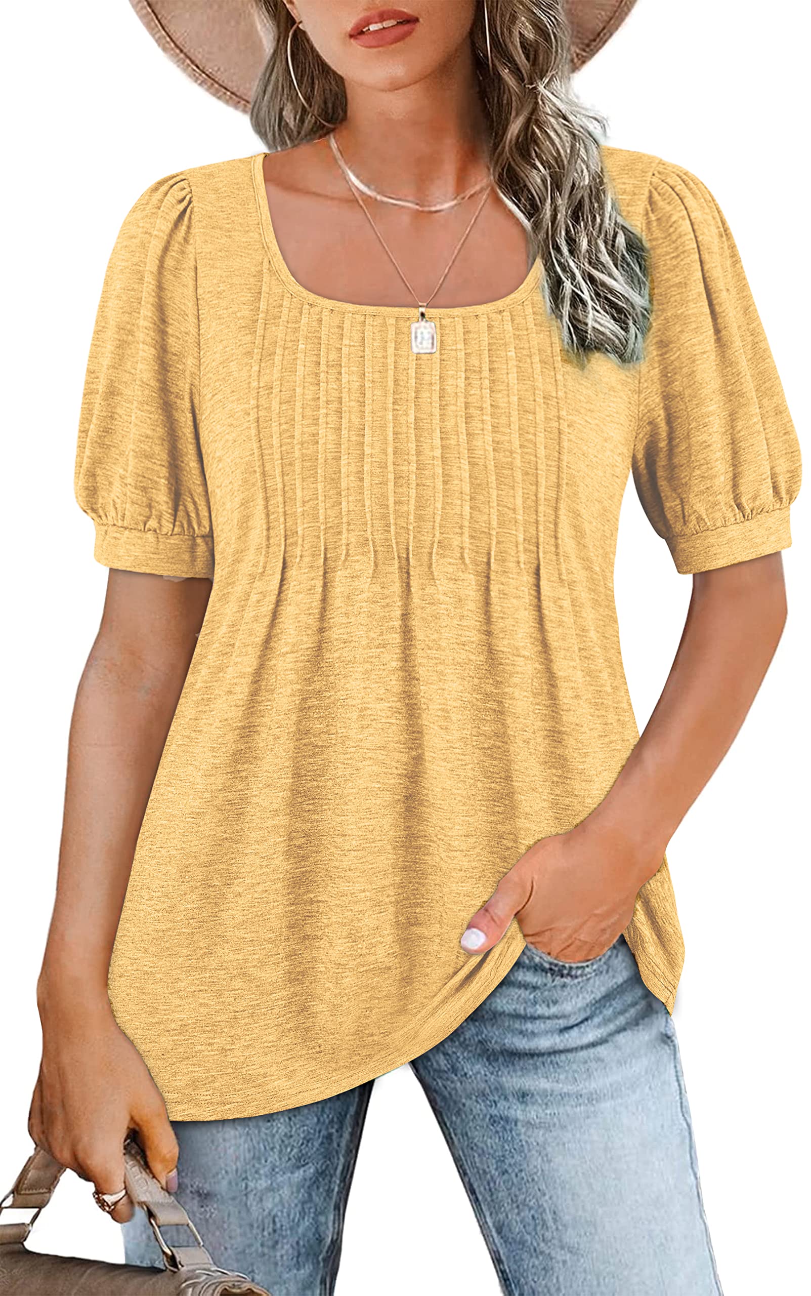 Women's Puff Short Sleeve Tunic Tops
