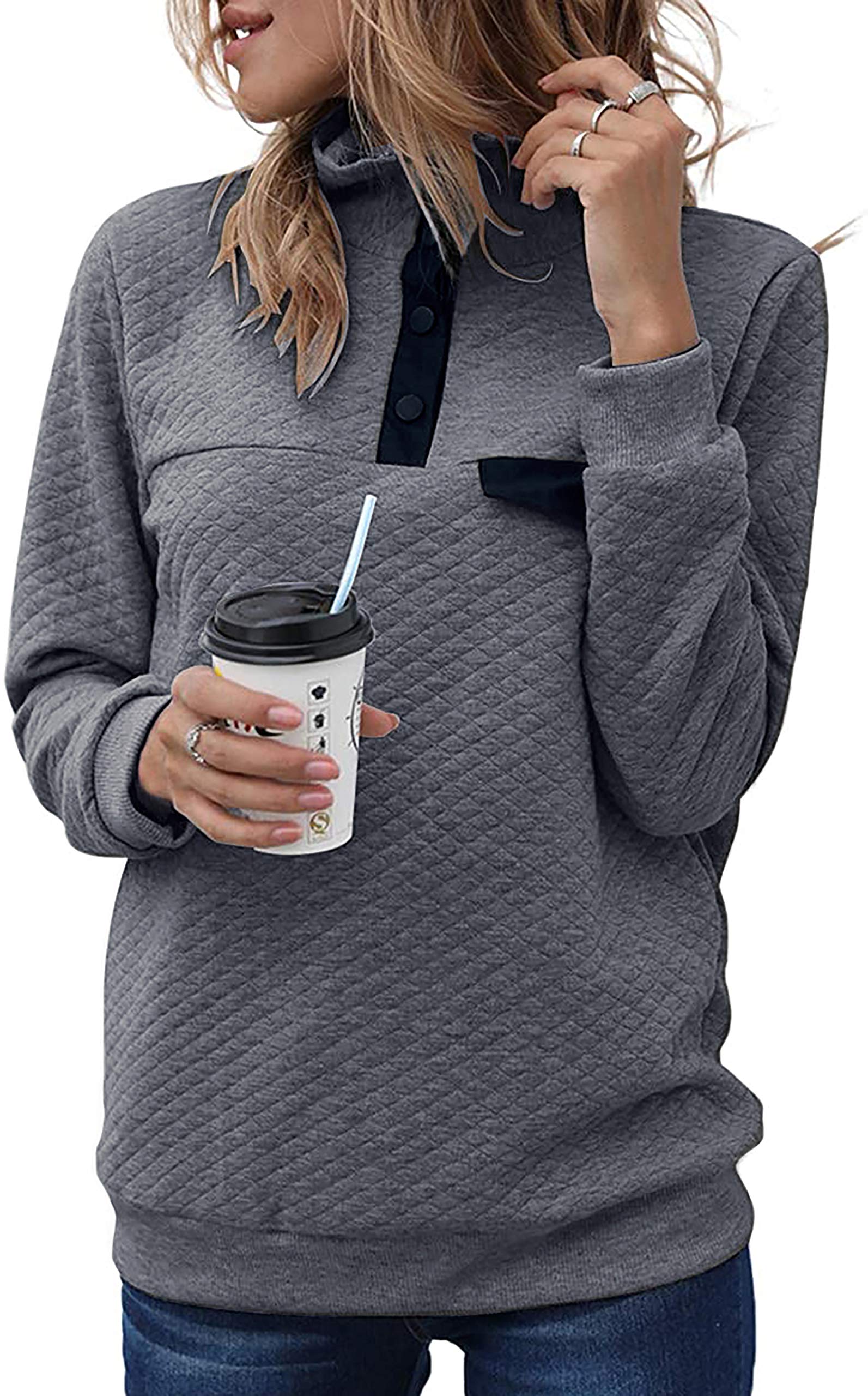 Women Fashion Quilted Pattern Lightweight Zipper Long Sleeve Plain Casual Ladies Sweatshirts