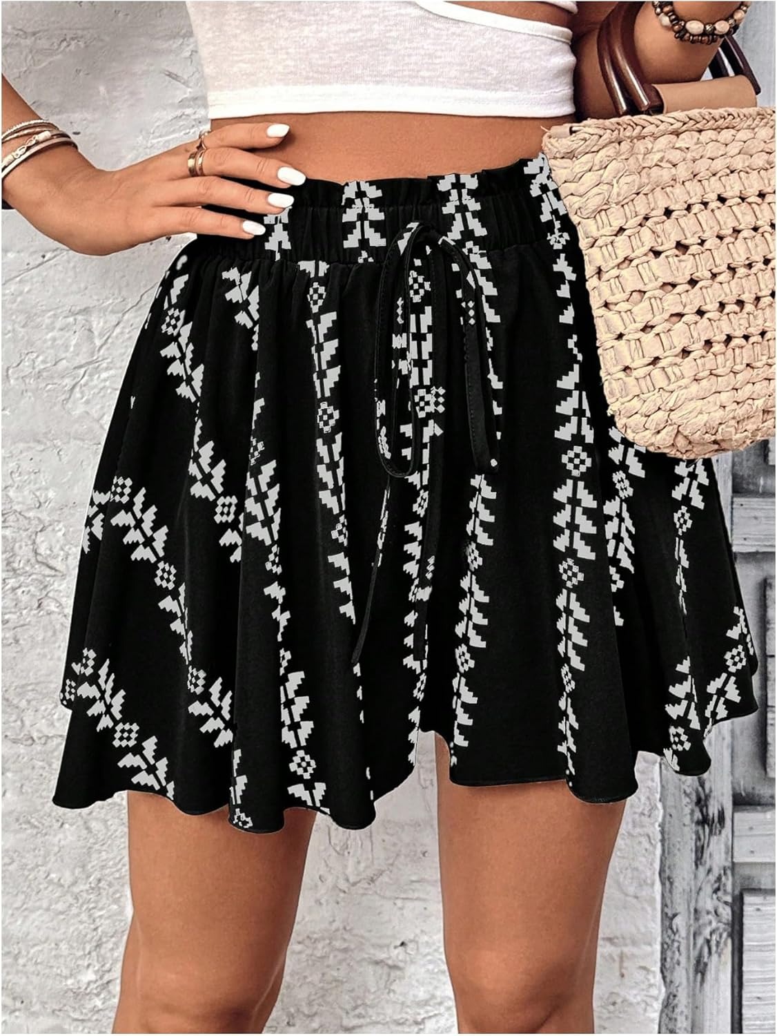 Women's All Over Print Front Knot High Waist Flowy Shorts
