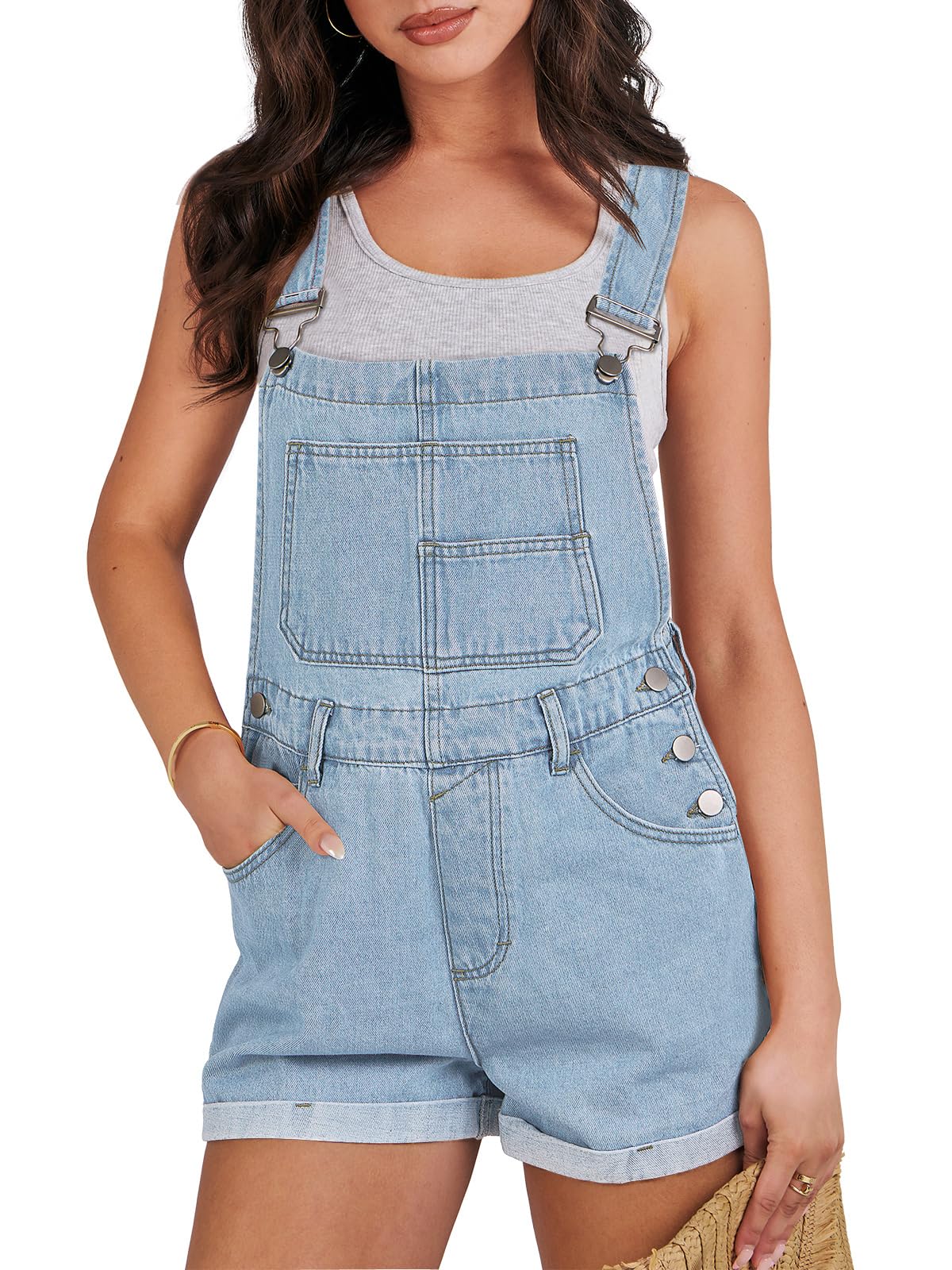  Womens Loose Fit Adjustable Strap Jean Bibs Jumpsuit