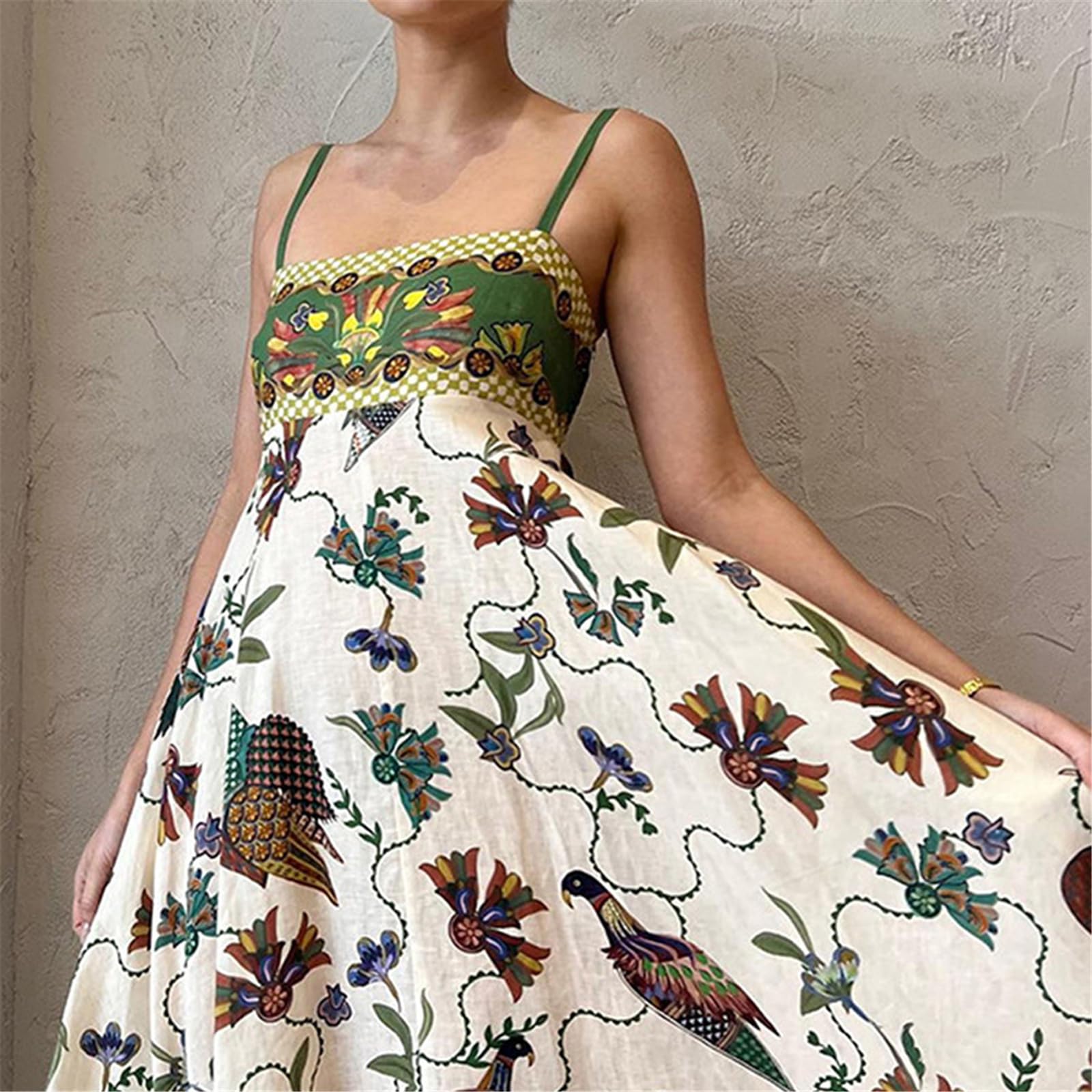 Women Boho Beach Spaghetti Strap Flowy Dress 