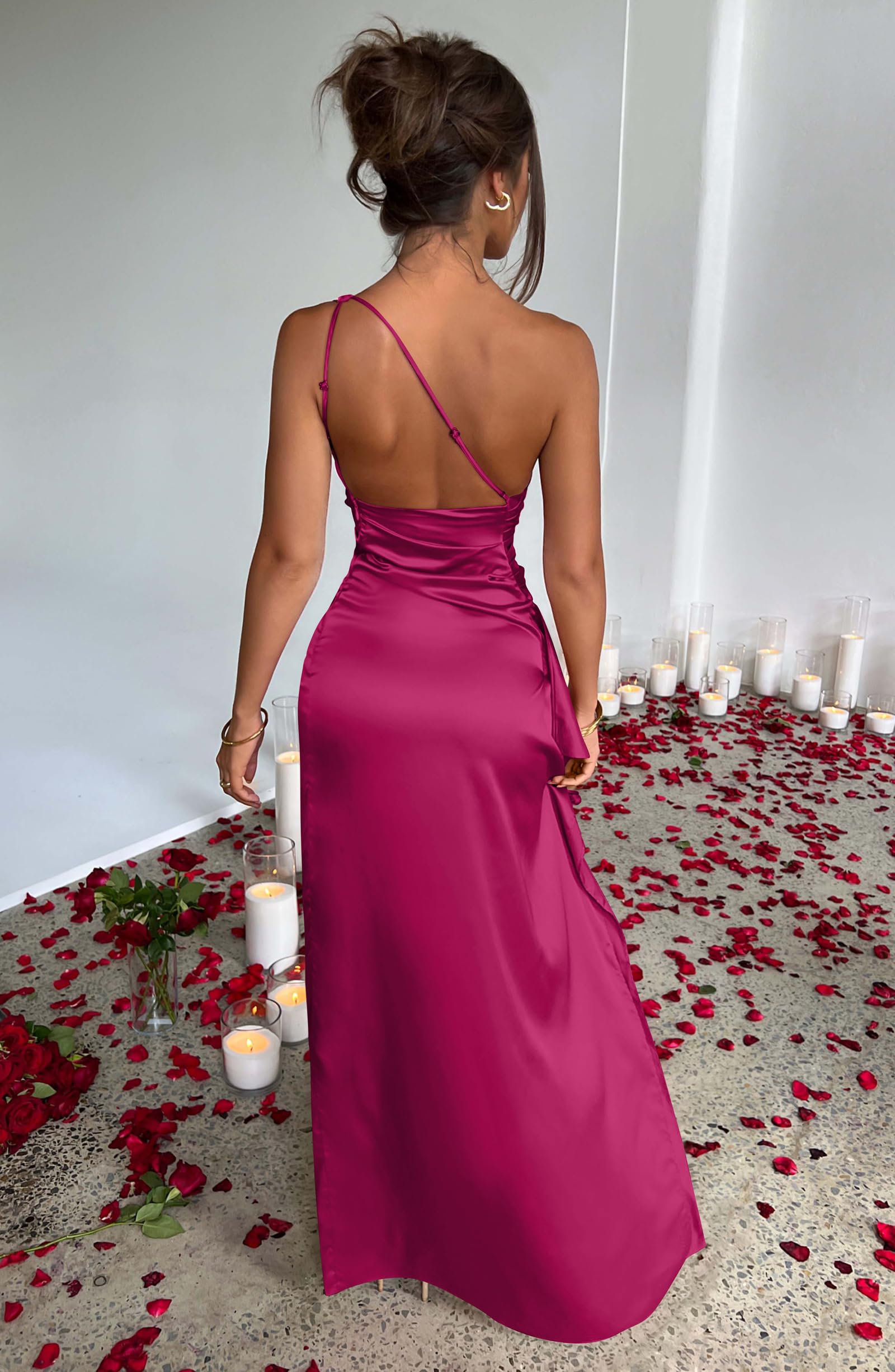  Women's Sexy One Shoulder High Split Cocktail Wedding Party Maxi Dress
