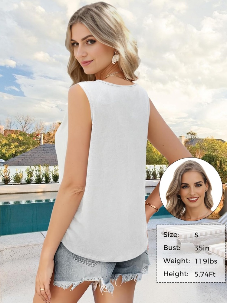 Women's Loose Fit Pleated Square Neck Tank Tops