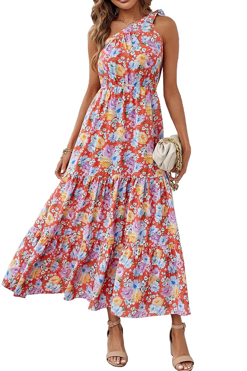 Women's Floral Knotted Off-Shoulder Ruffled Flowing Dress(BUY 2 FREE SHIPPING)