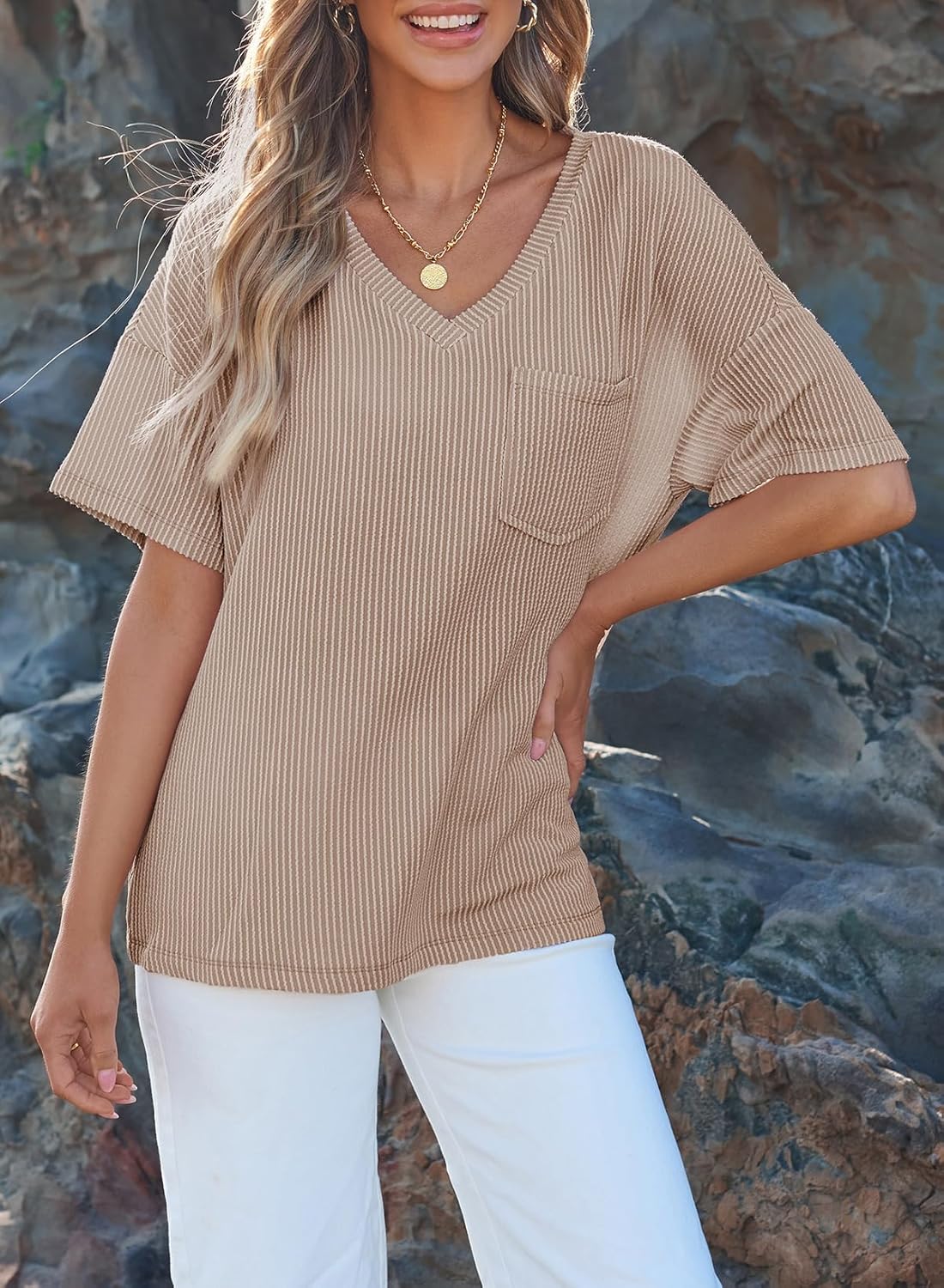 2025 Womens Fashion Knitted Short Sleeve Shirts (Buy 2 Free Shipping)