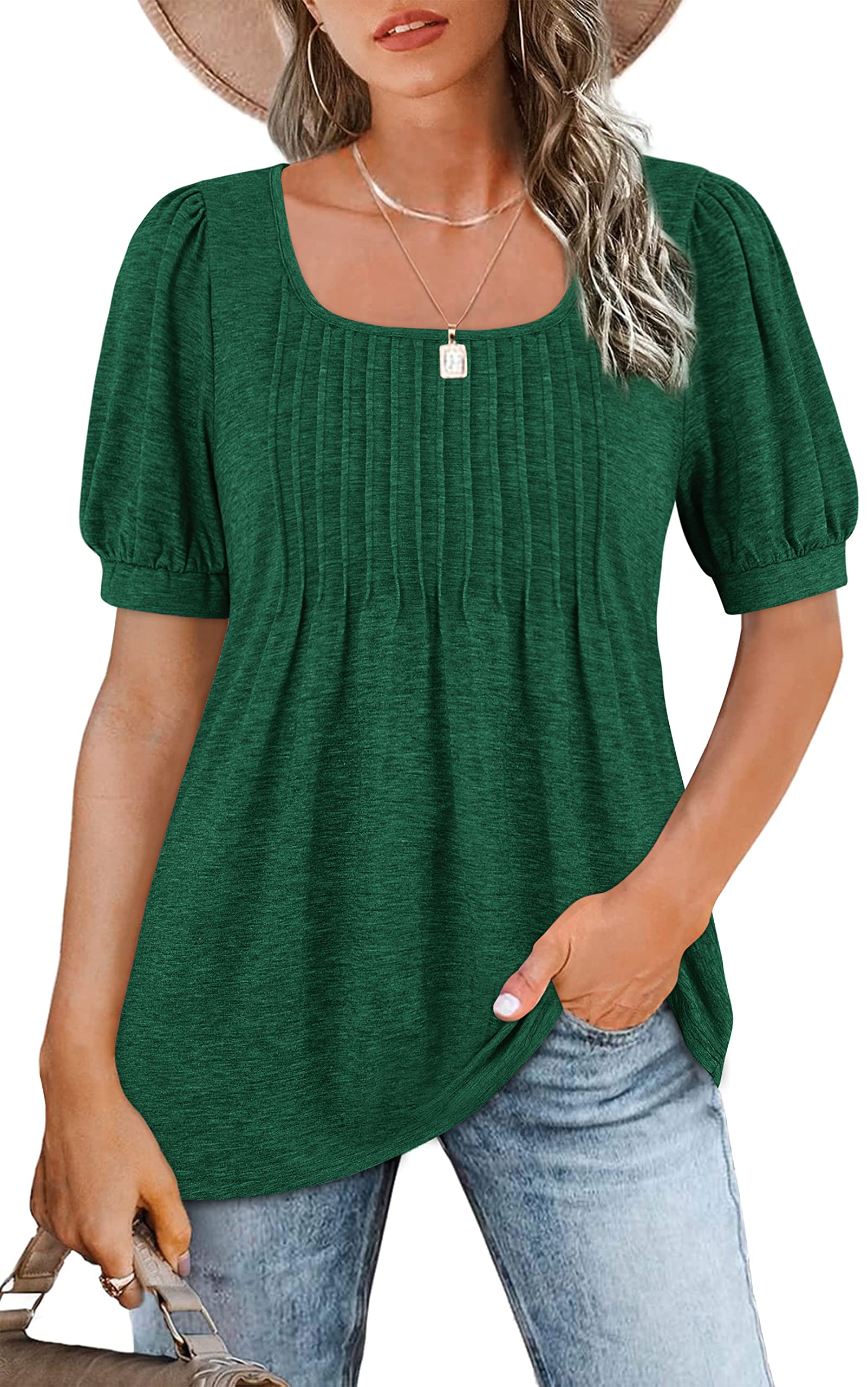 Women's Puff Short Sleeve Tunic Tops