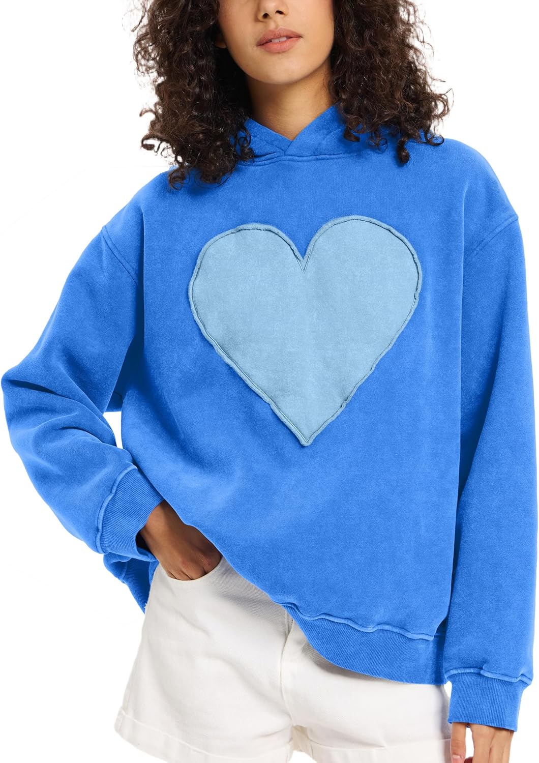 Women's Oversized Heart Patch Couples Hooded Sweatshirts