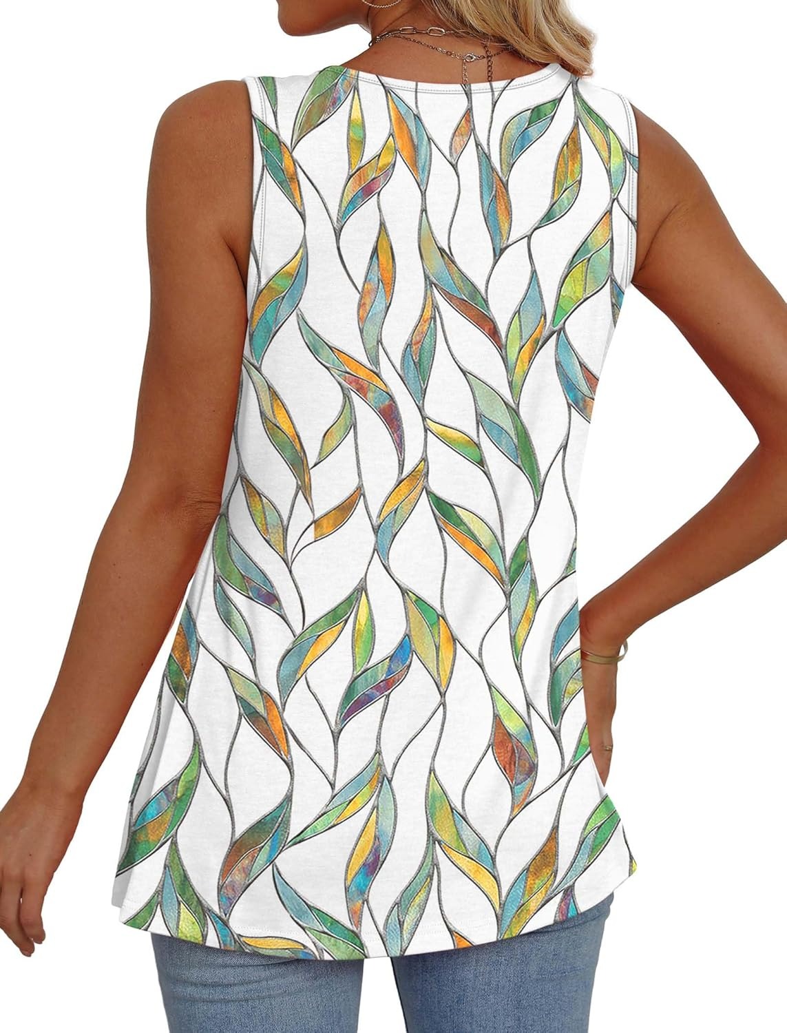 Women Dressy Sleeveless V Neck Babydoll Tank Tops