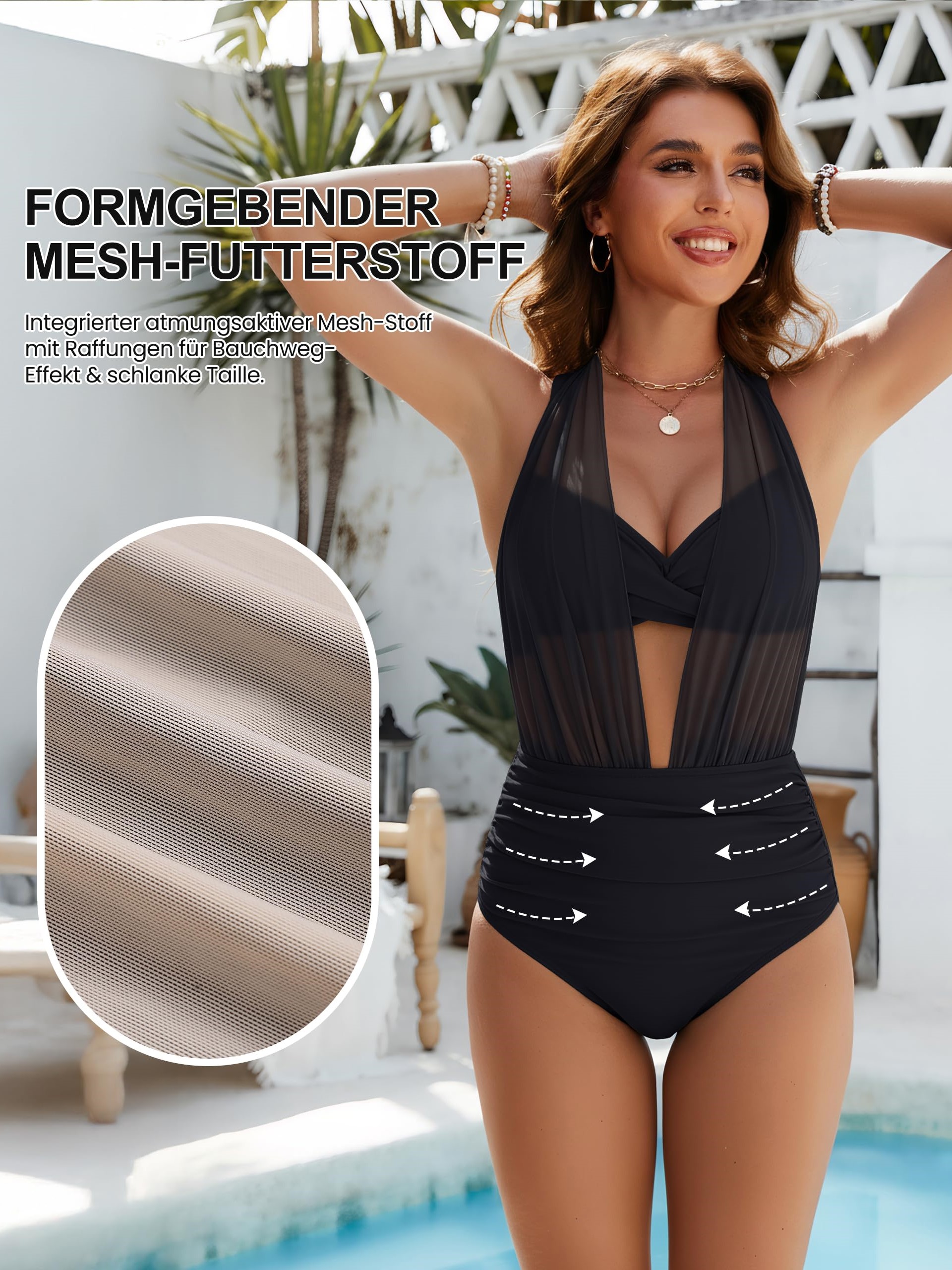 Women's Tummy Control High Waisted Two Piece Modest Mesh Swimsuits