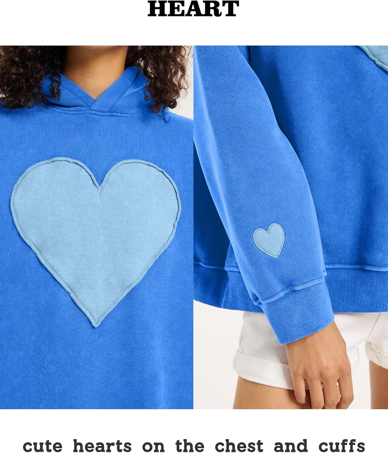 Women's Oversized Heart Patch Couples Hooded Sweatshirts