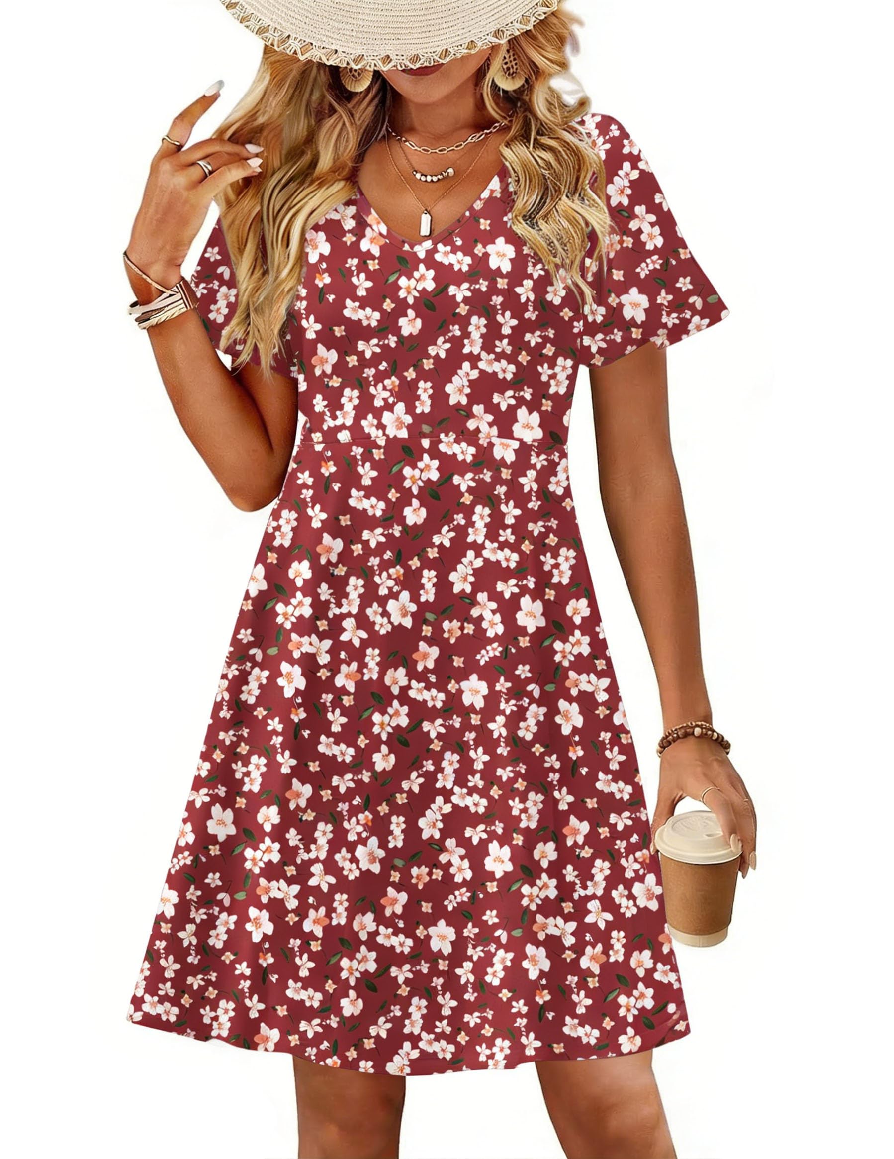Womens Floral Ruffle Short Sleeve Sundresses Beach Mini Dress
