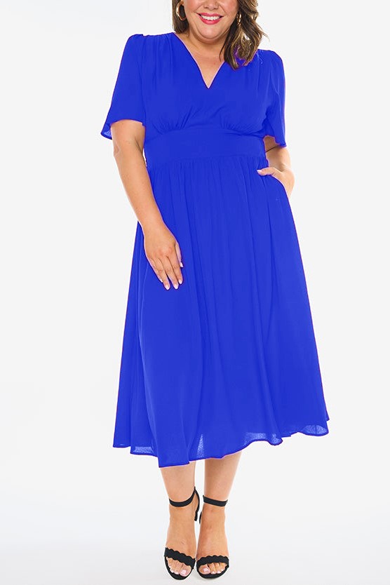 V Neck High Waist Smocked Dress