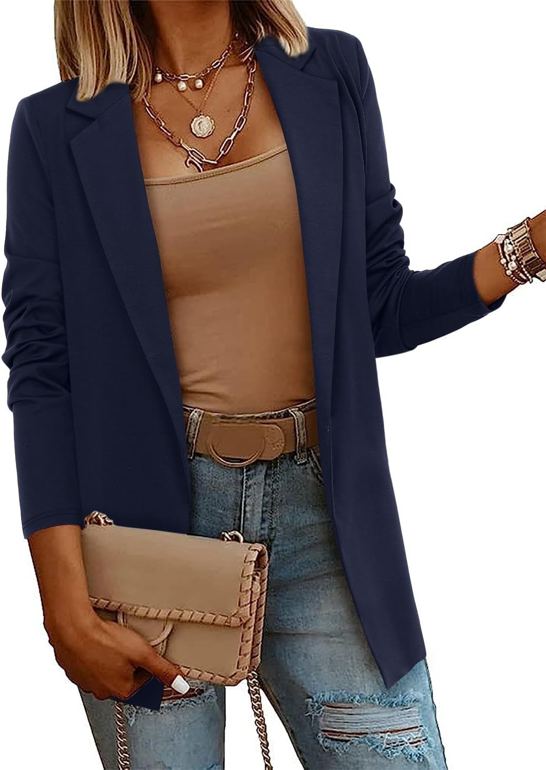 Women's Casual Lightweight Lapel Long Sleeve Blazer Jacket