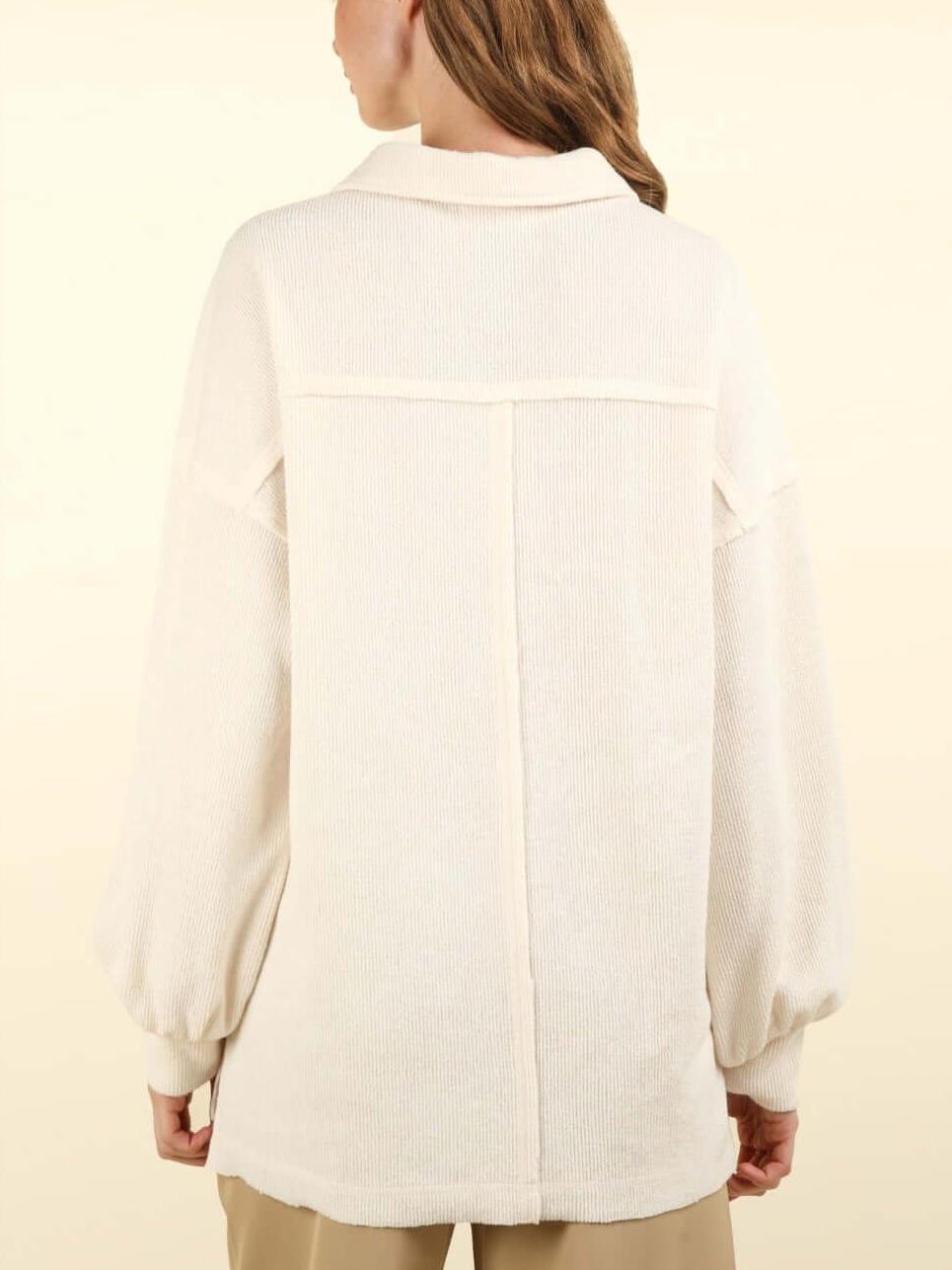 Collared Half Button Knit Top with Pockets