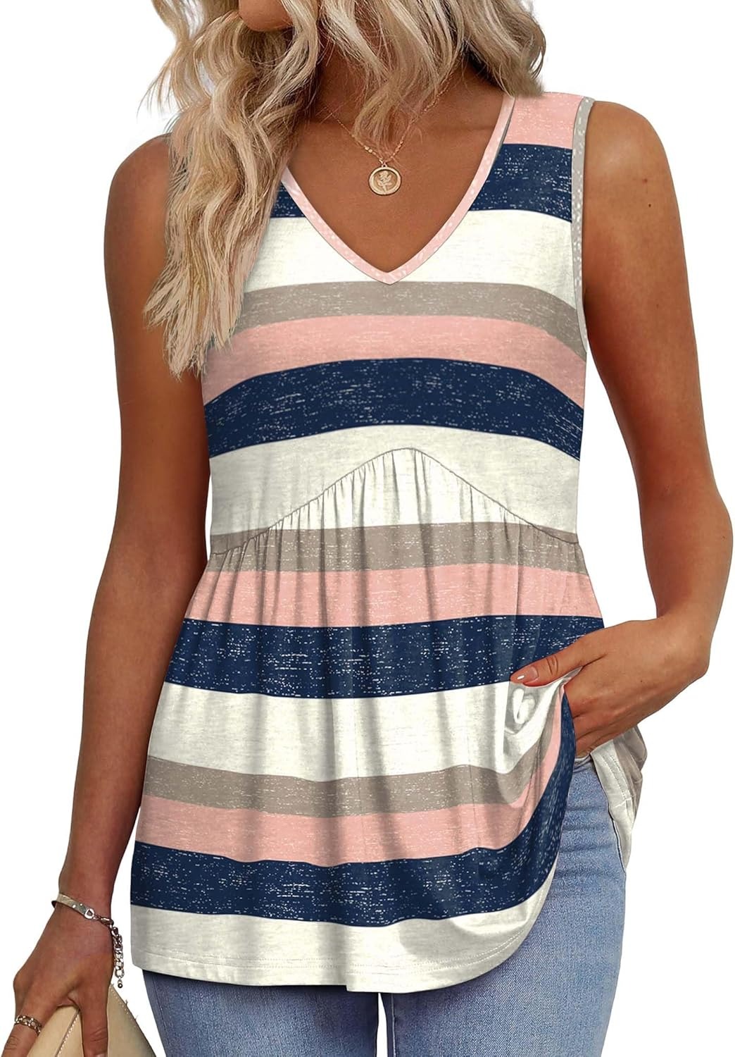 Women's Print Flowy Sleeveless V Neck Peplum Tank Tops