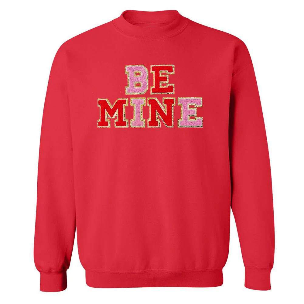 "BE MINE" Letter Patch Crewneck Sweatshirt