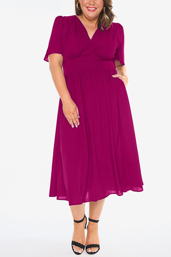 V Neck High Waist Smocked Dress