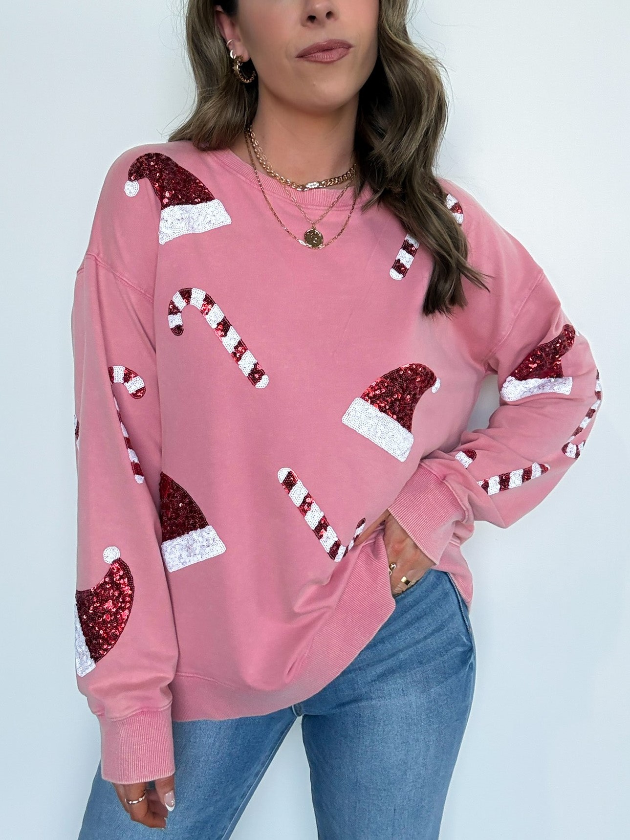 Women's Santa Pattern Sequin Pullover
