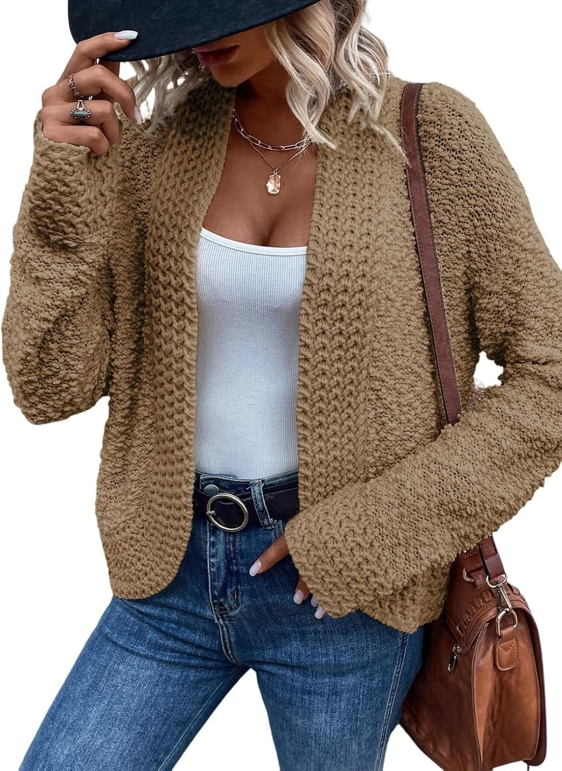 Women's Casual Long Sleeve Chunky Knit Open Front Cardigan