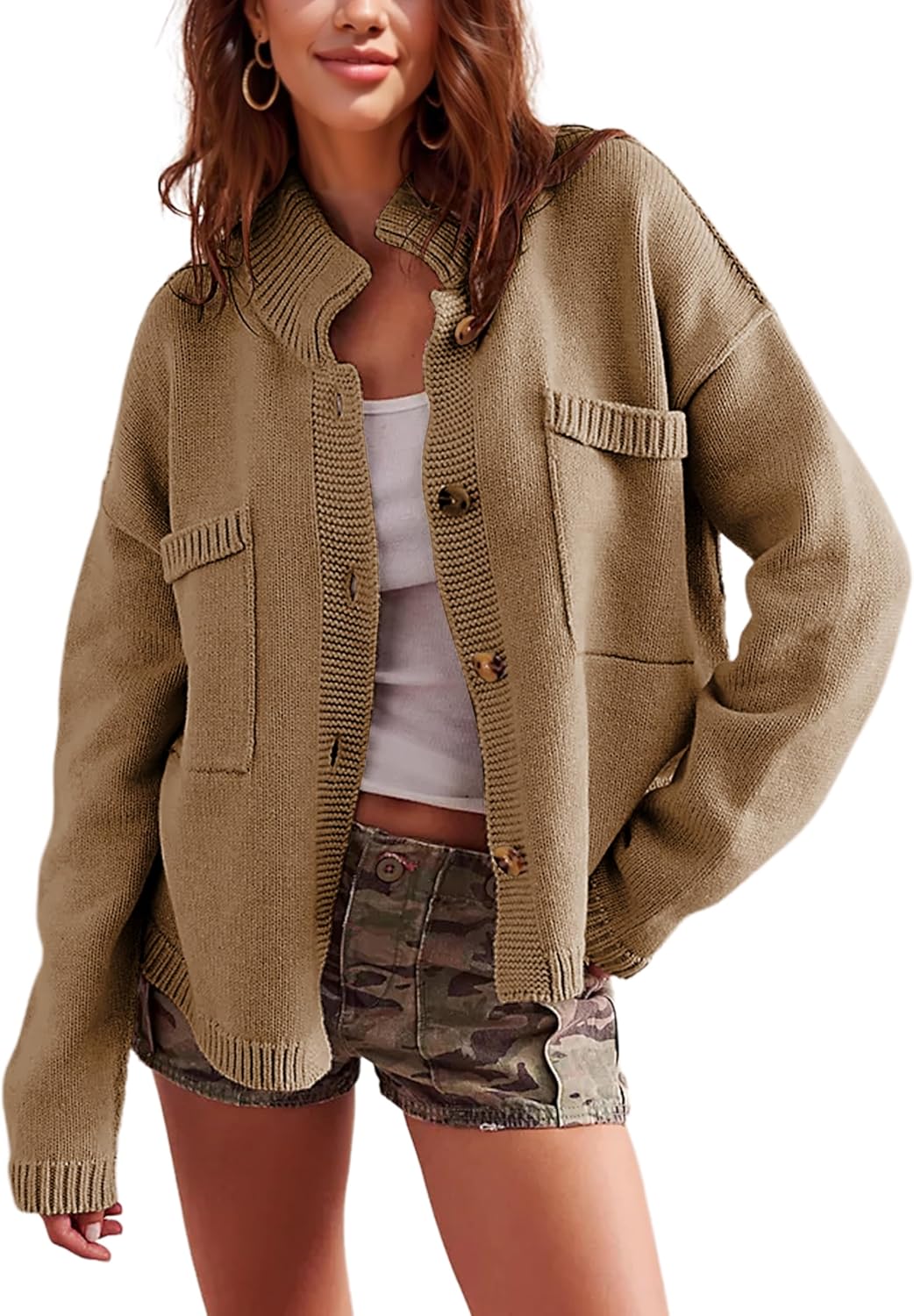 Fall Button Down Knit Casual Loose Cardigan Coat