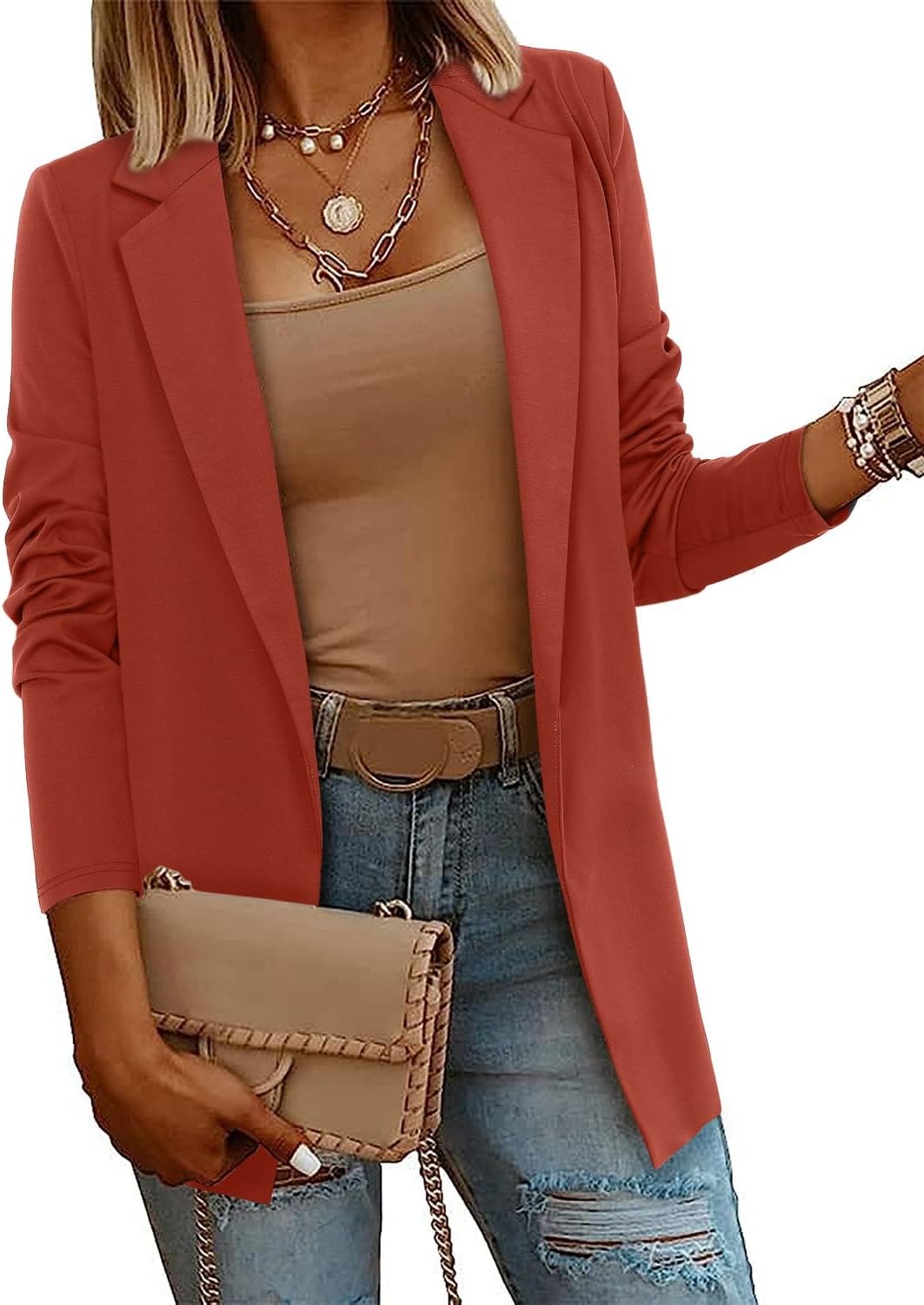 Women's Casual Lightweight Lapel Long Sleeve Blazer Jacket