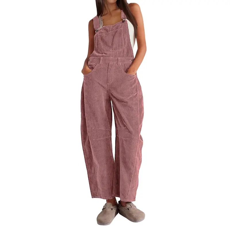 Women's Oversized Corduroy Overalls – Relaxed-Fit Wide-Leg Dungarees for Casual Daily Wear