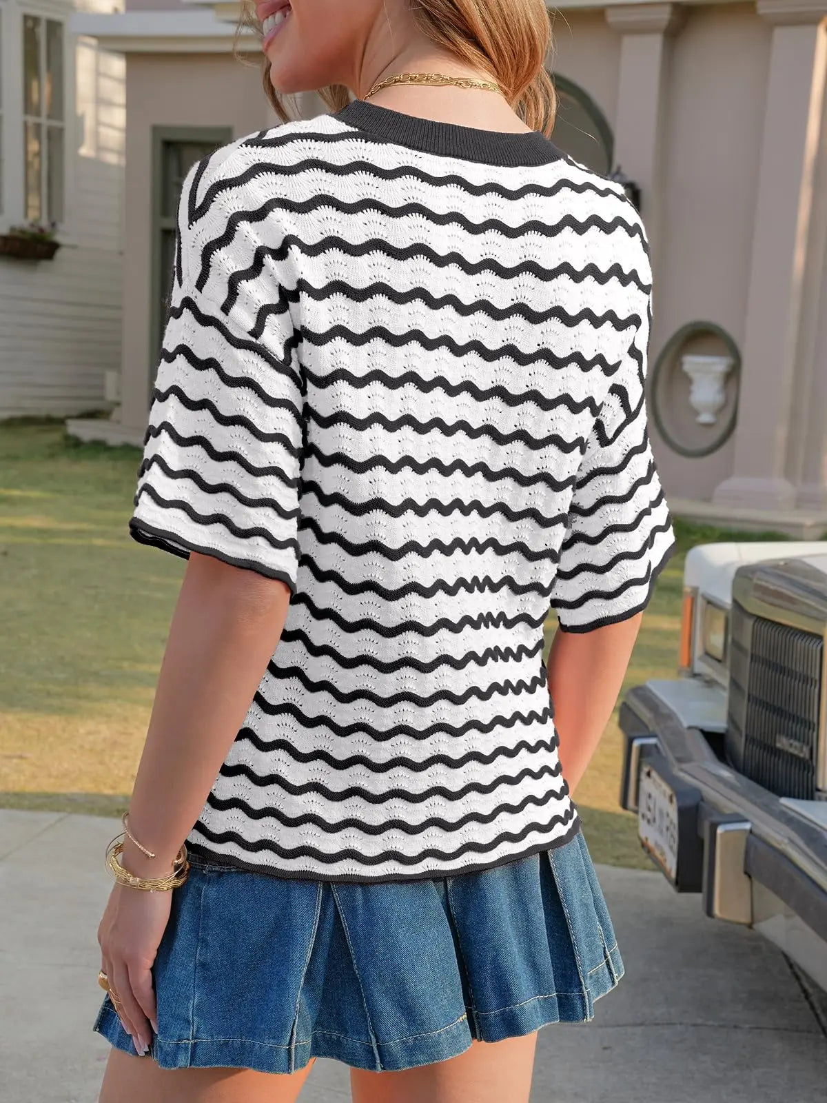 Womens Striped Color Block Tops