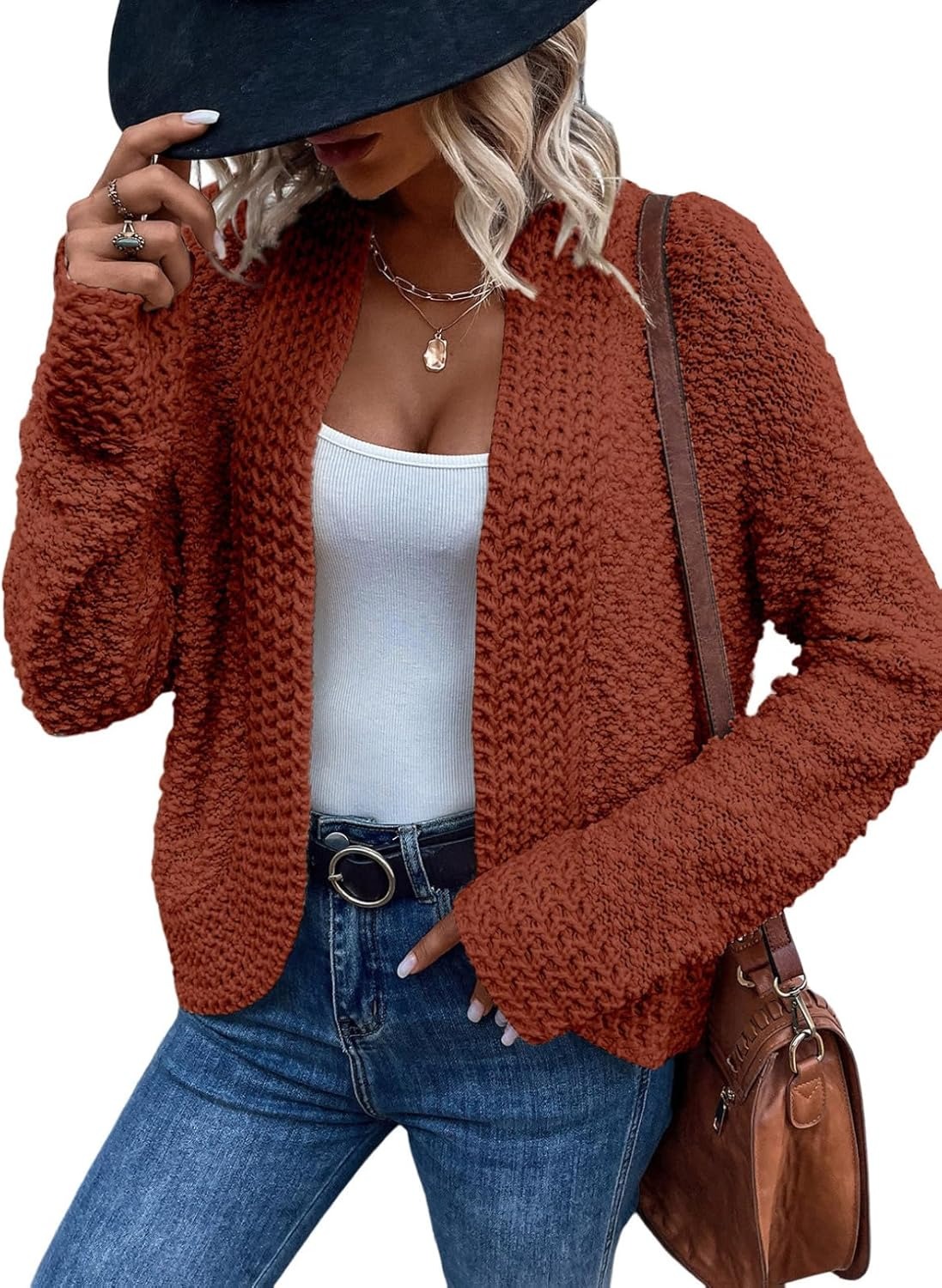 Women's Casual Long Sleeve Chunky Knit Open Front Cardigan