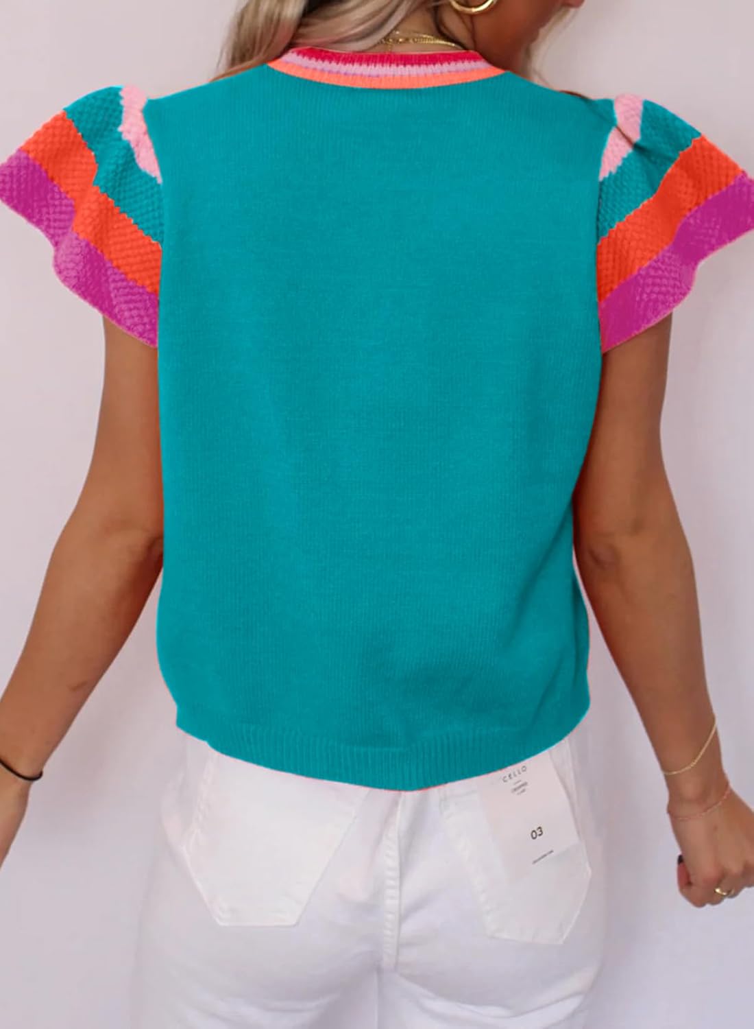 Women’s Casual Knit Pullover with Colorful Cap Sleeves(buy 2 free shipping!!!)