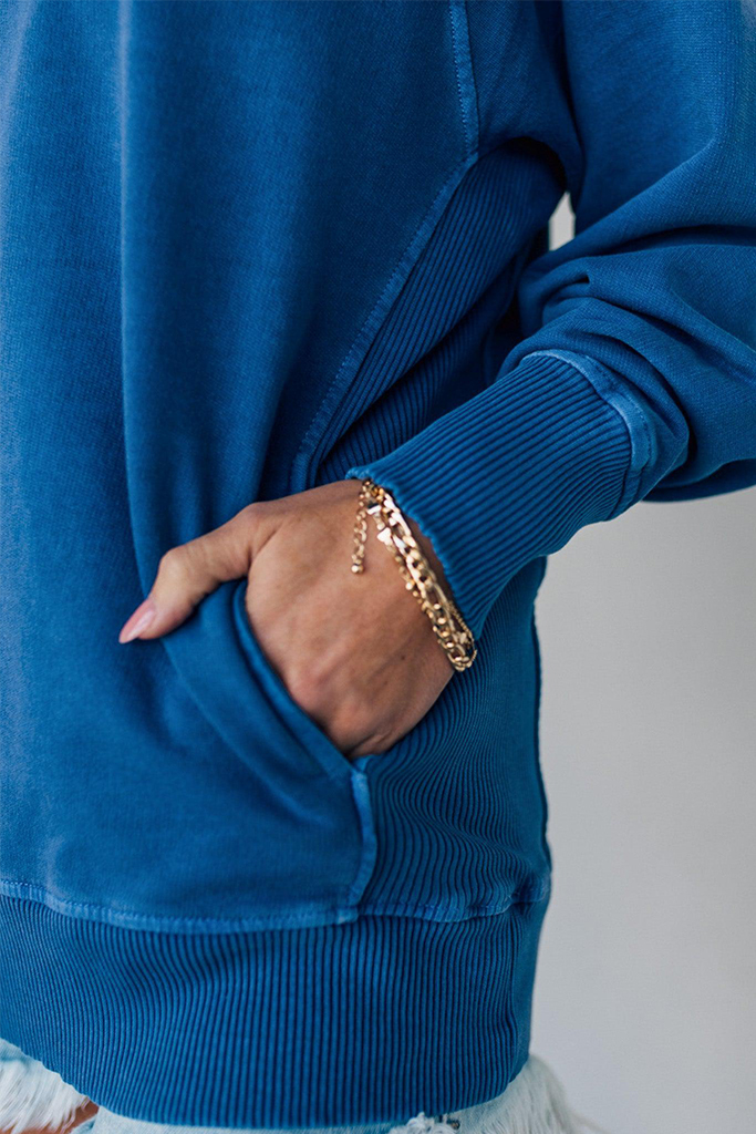 Ribbed Accent Pocketed Pullover