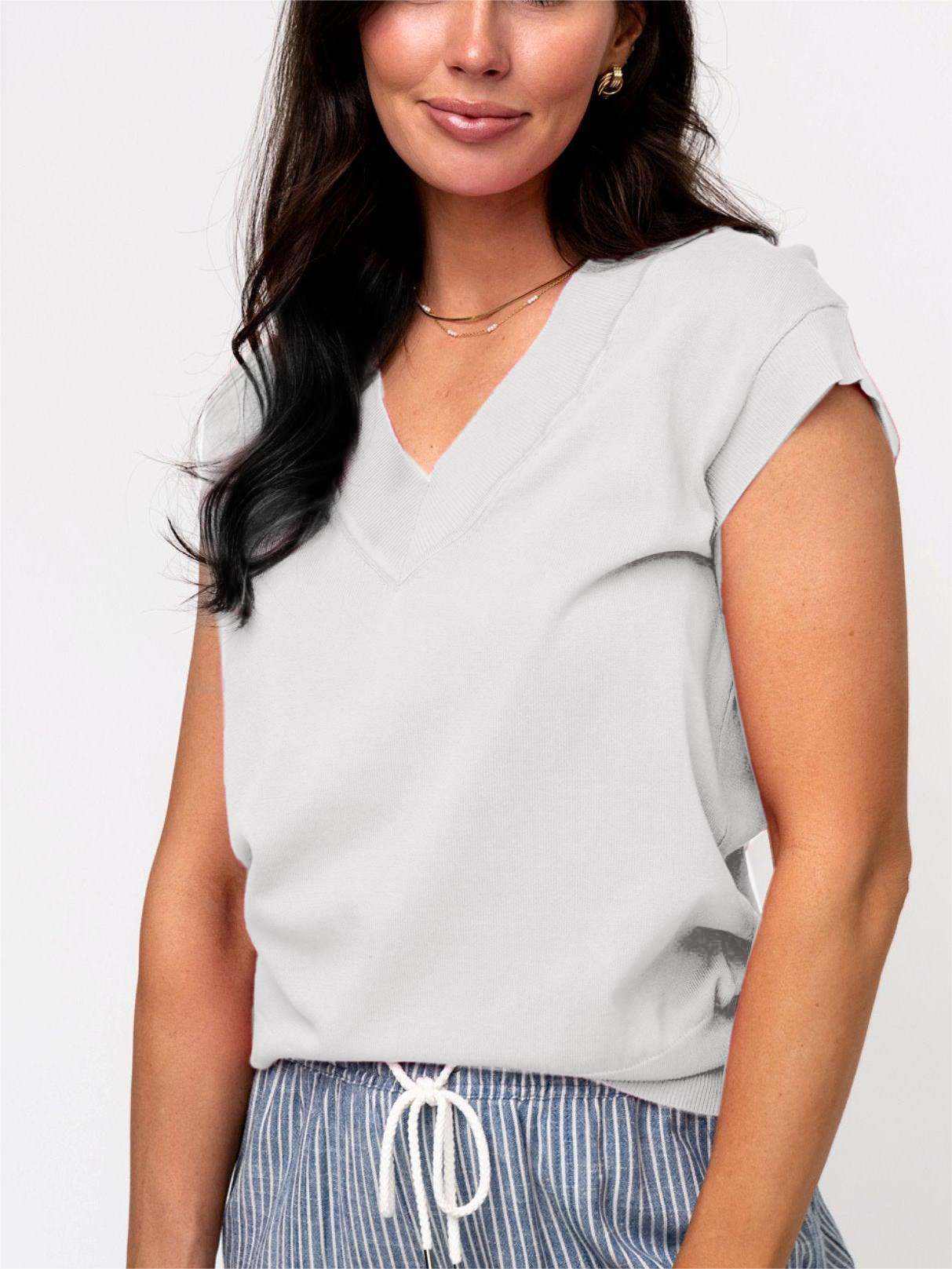 Womens  V Neck Cap Sleeve Basic Tops 💥Buy 3 Free Shipping