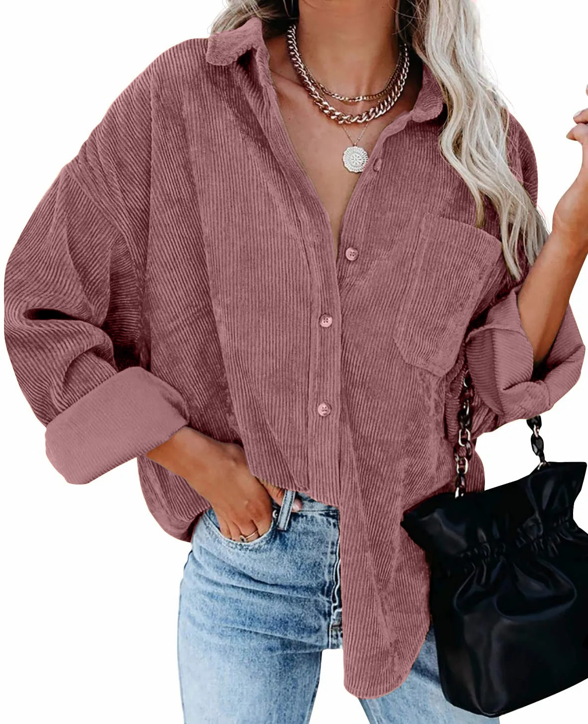 2024 New Autumn Oversized Long Sleeve Corduroy Button Down Shirt(BUY 2 FREE SHIPPING)