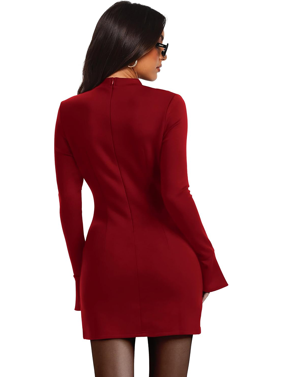 Women's Long Sleeve Mock Neck Dress Party Club Bodycon Mini Dresses