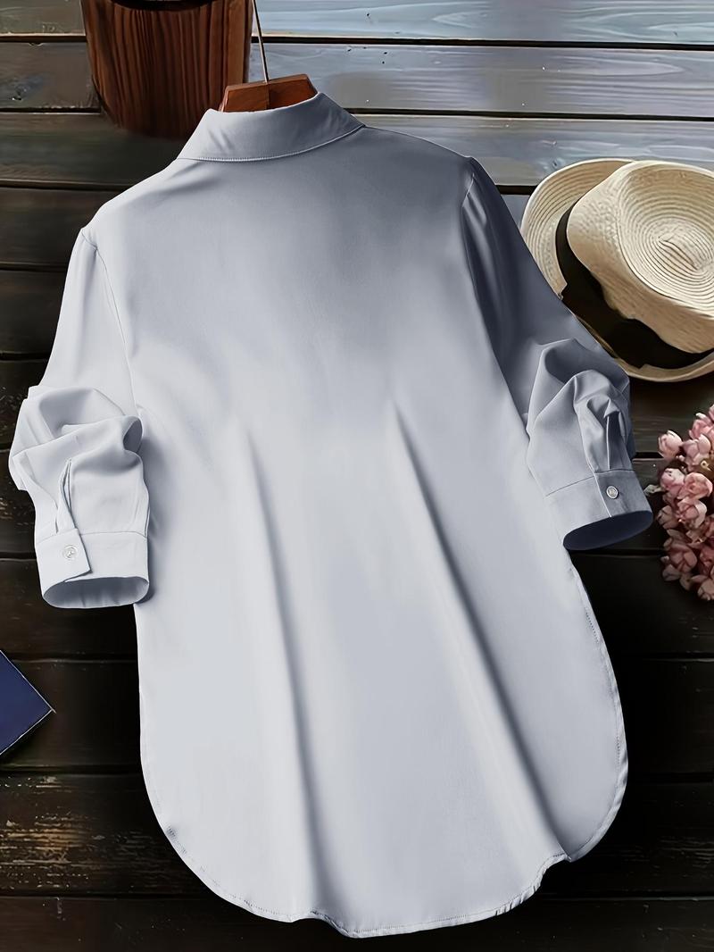 Women's Plain Button Front Split Side Shirt