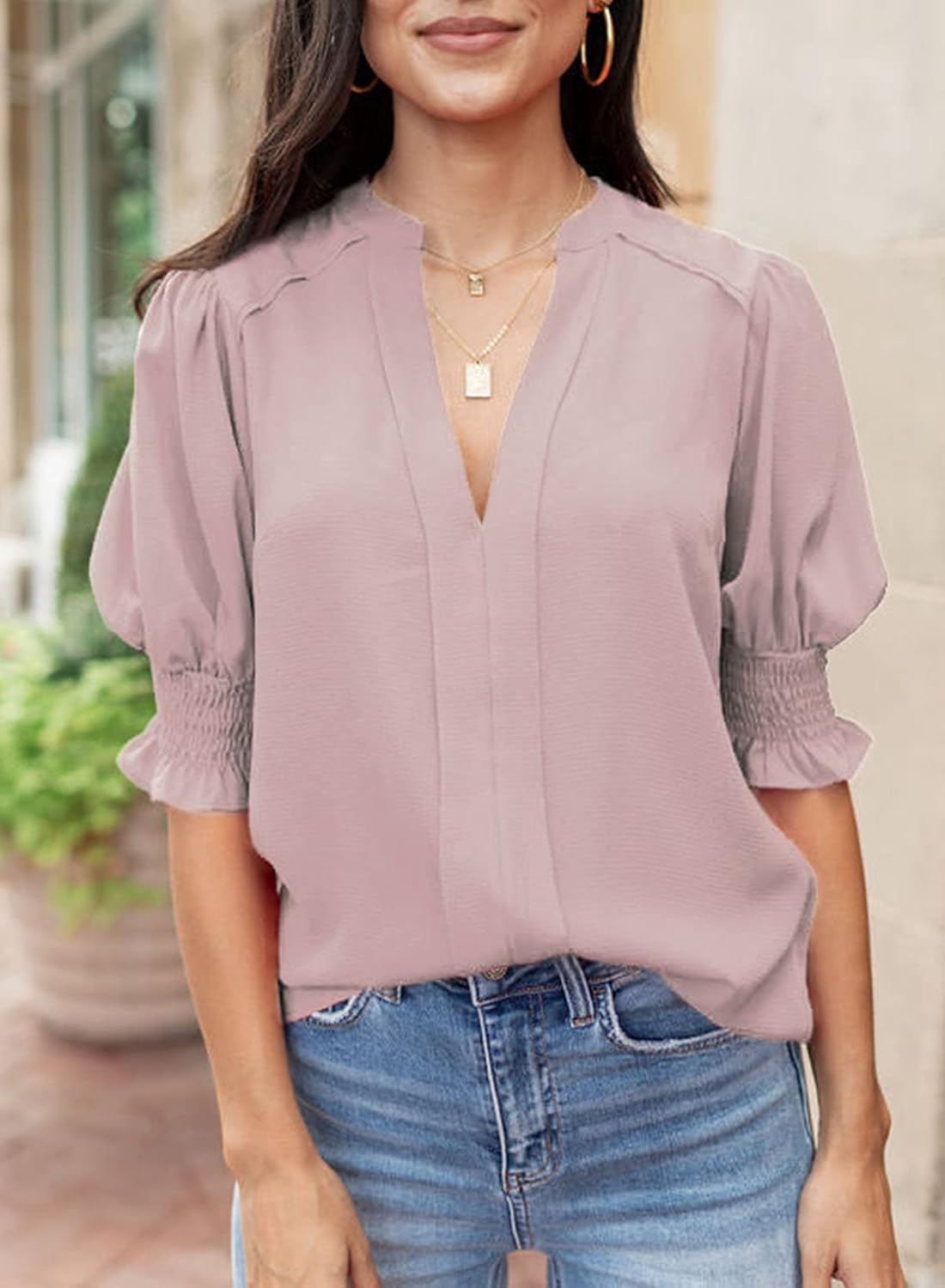 Floral V-Neck Puff Sleeve Blouse(buy 2 free shipping!!!)