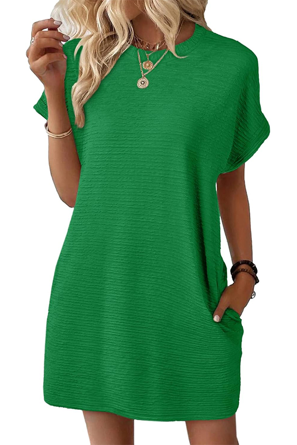 Women's Crewneck Short Sleeve Textured Mini Dress Casual Beach Vacation Dresses