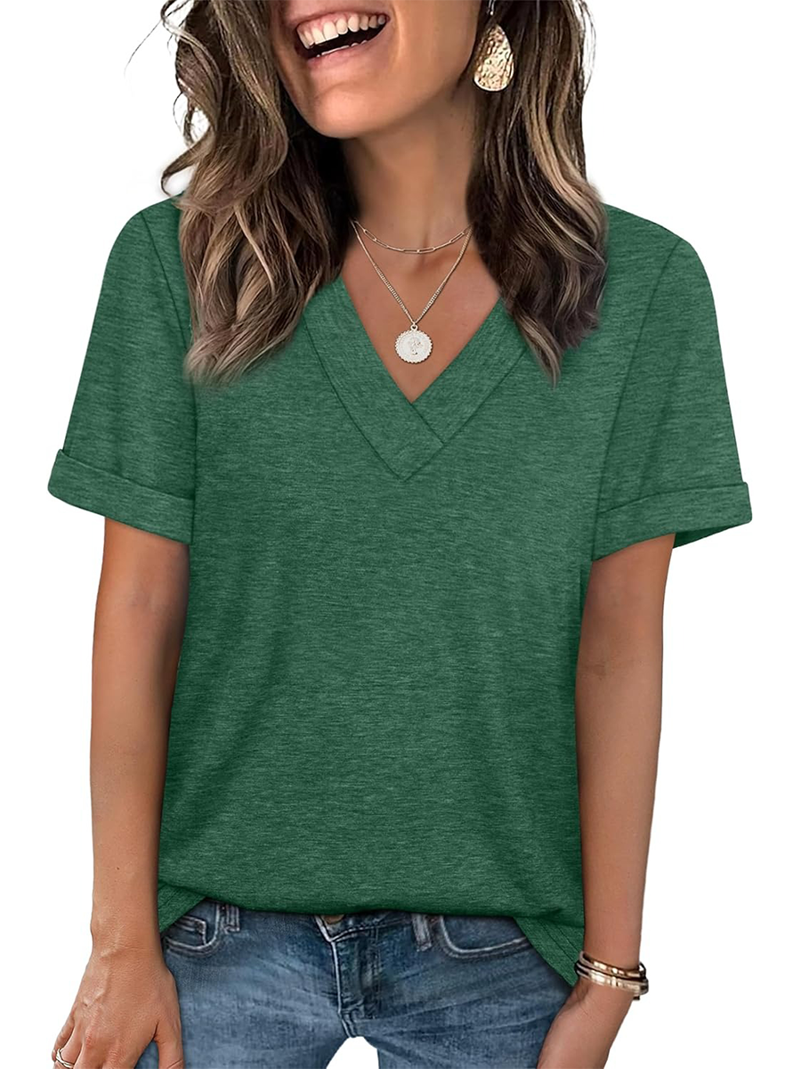 Women's Summer V Neck Short Sleeve Basic Casual T-shirt