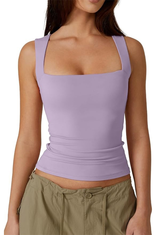 HOT SALE Women's Square Neck Sleeveless Double-Layer Tank Tops