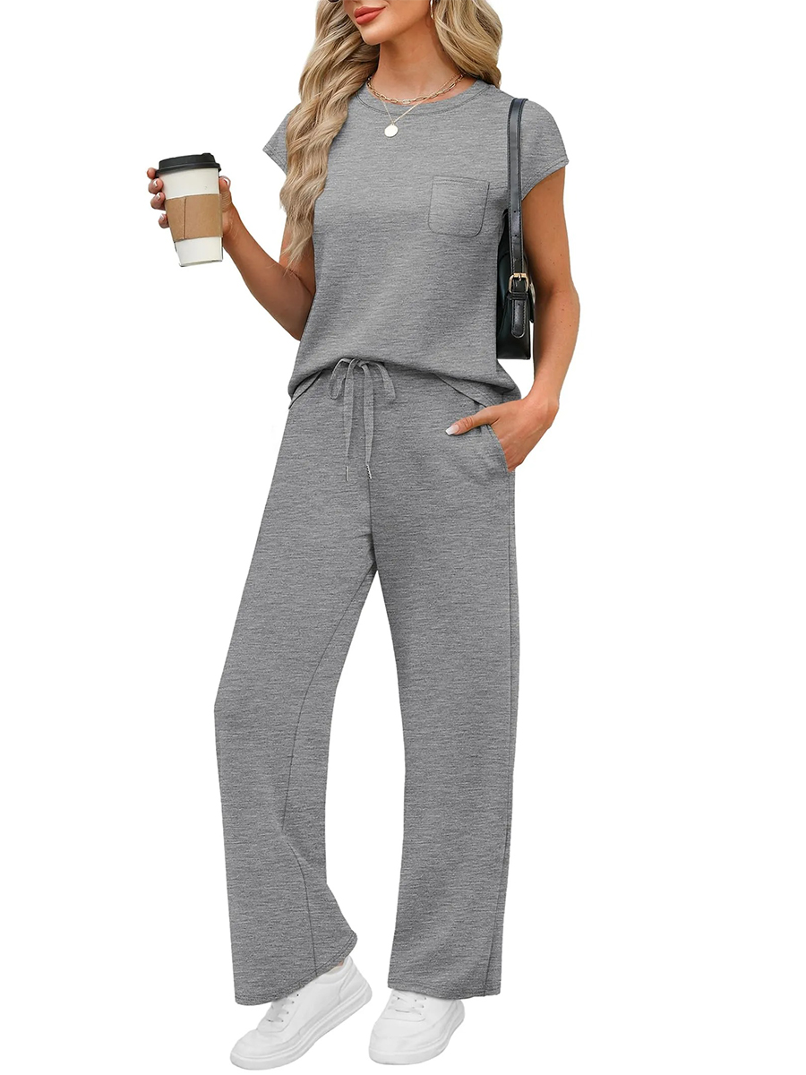 HOT SALE Women's Casual Summer Travel Vacation Outfits Cap Sleeve Lounge Set