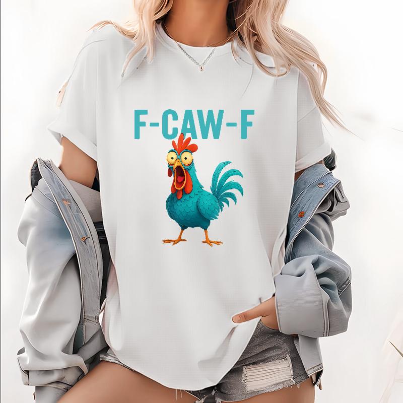 F-Caw-F Crazy Blue Chicken Pattern 100% Cotton T-Shirt