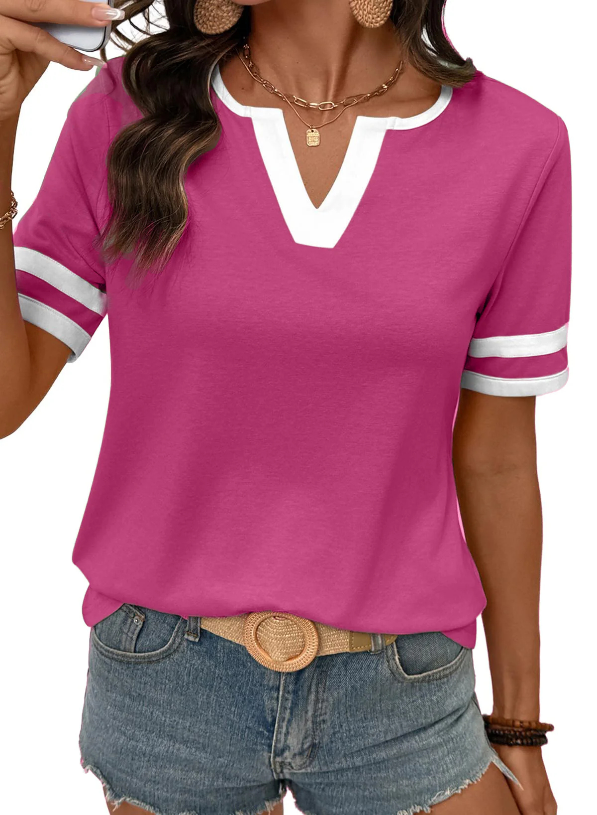 HOT SALE Women's Casual Colorblock V-Neck T-Shirt