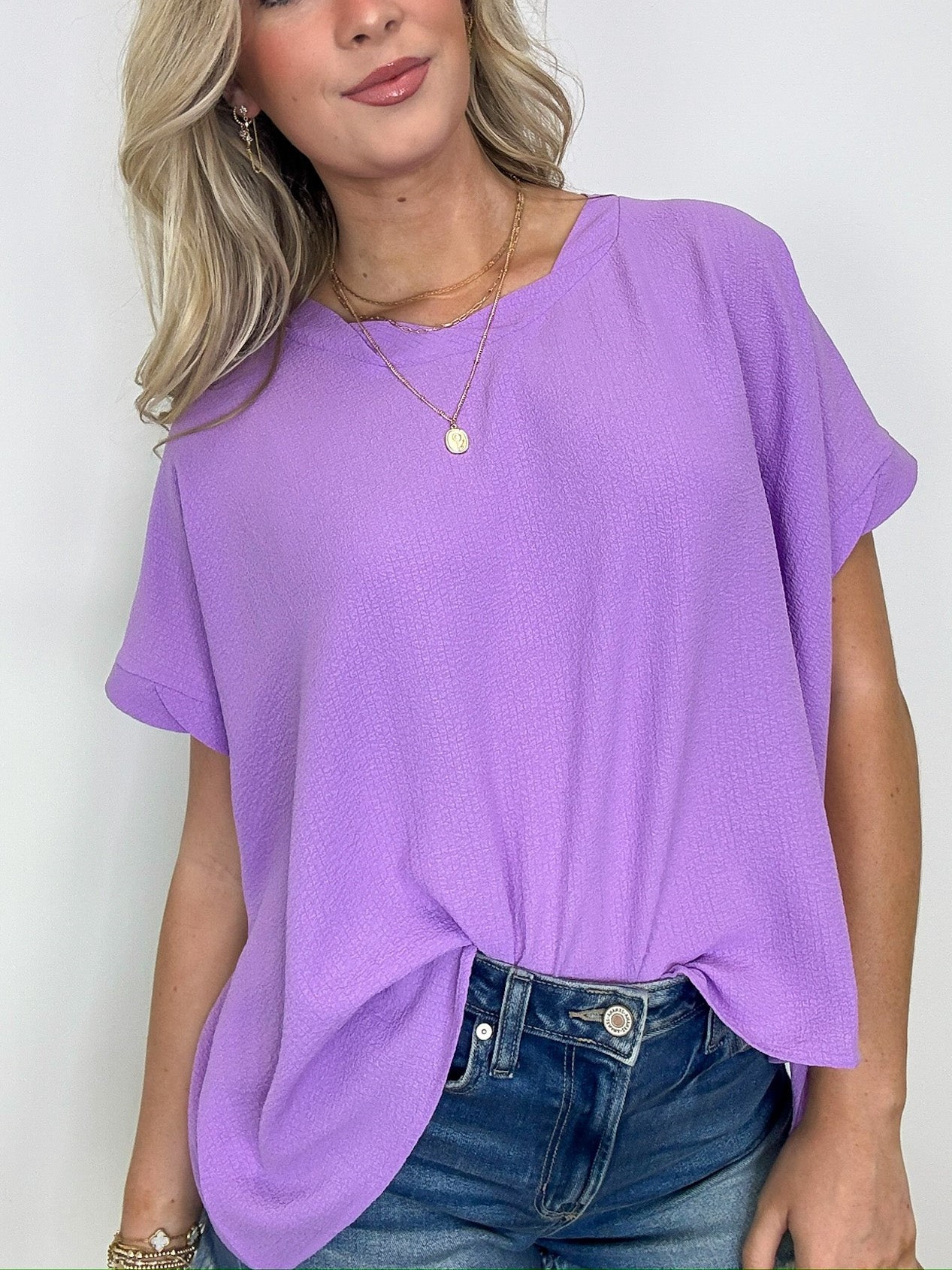 Women's Polygonal Collar Flowy Waved cuffs Short Sleeve Top